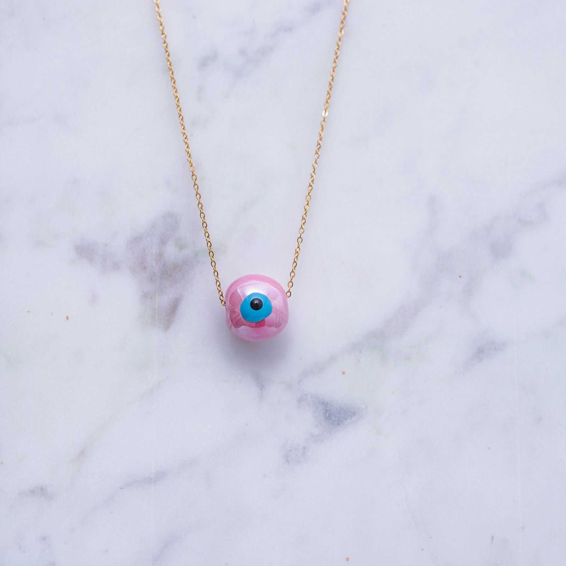 SPHAIRA CHARM NECKLACE - GOLD & PEARL PINK