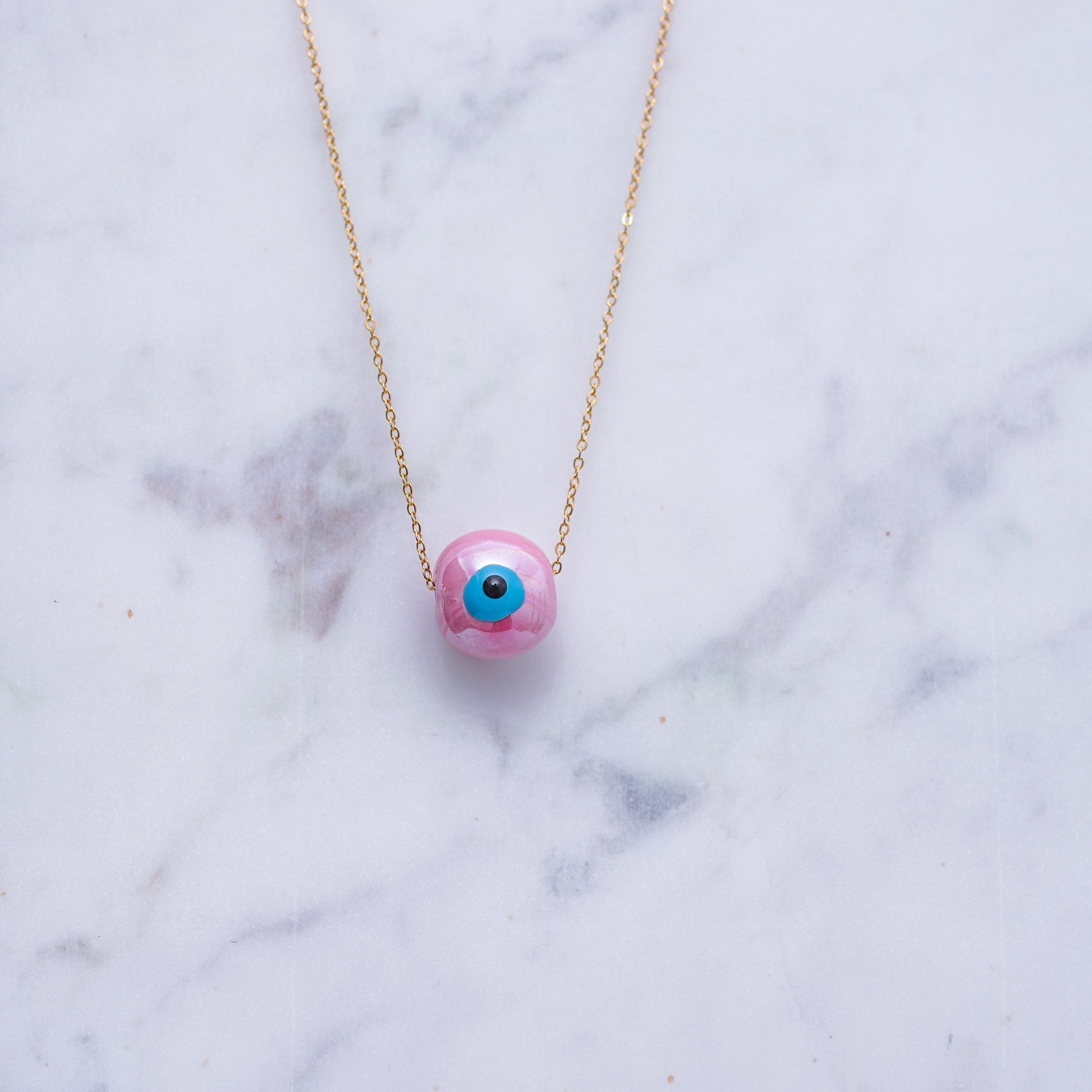 SPHAIRA CHARM NECKLACE - GOLD & PEARL PINK ' - ' ΚΥΒΟΙ