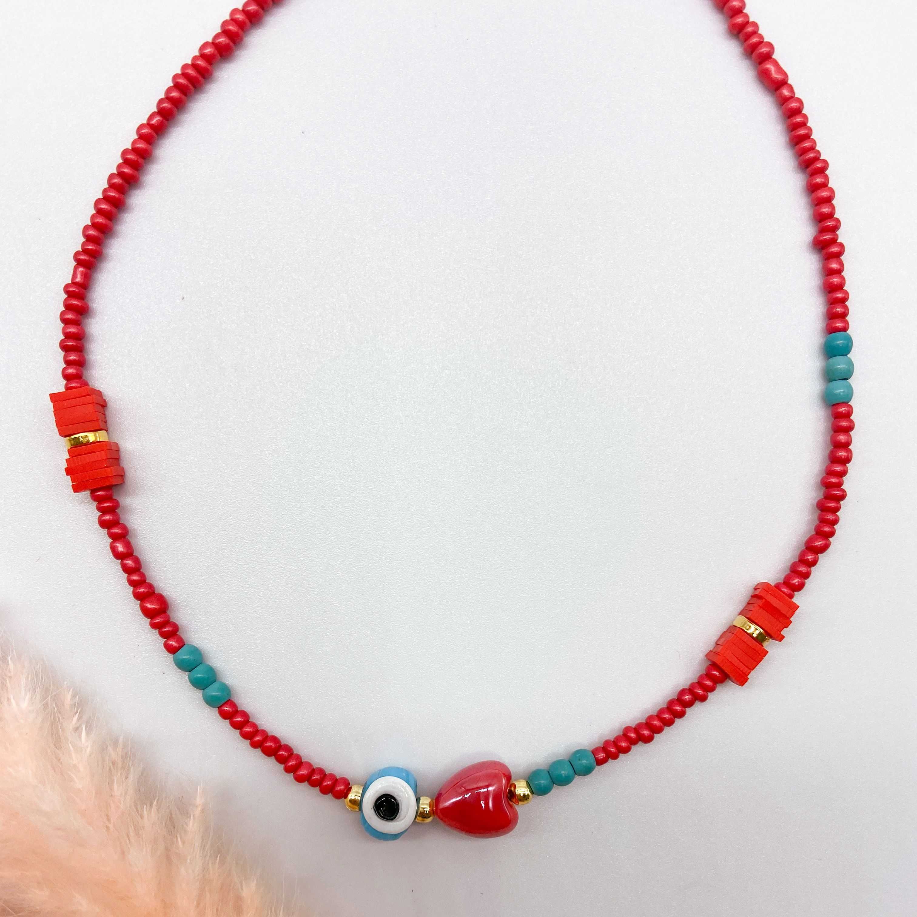 CUBA NECKLACE - RED & TURQUOISE 