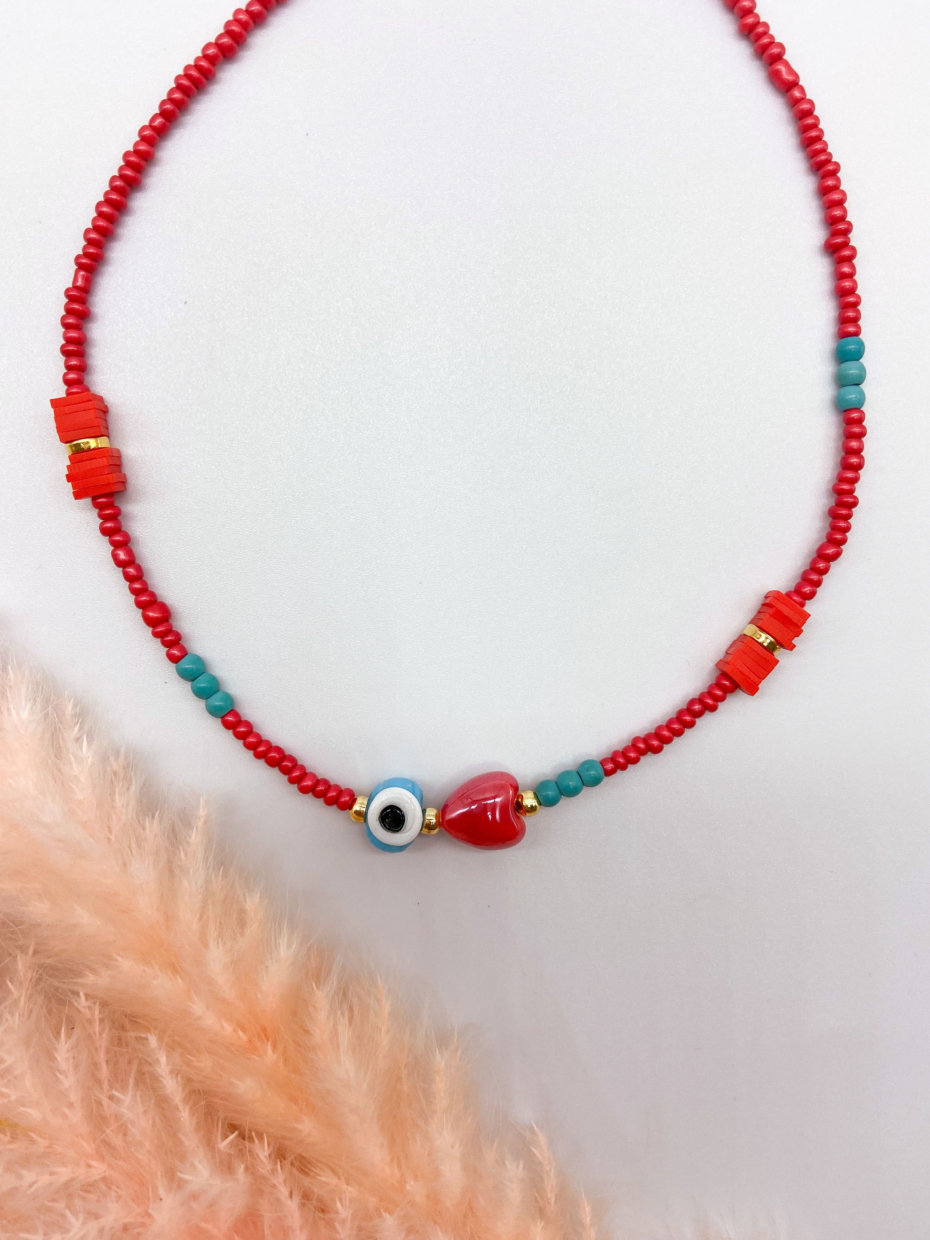 CUBA NECKLACE - RED & TURQUOISE ' - ' ΜΕ ΧΑΝΤΡΕΣ