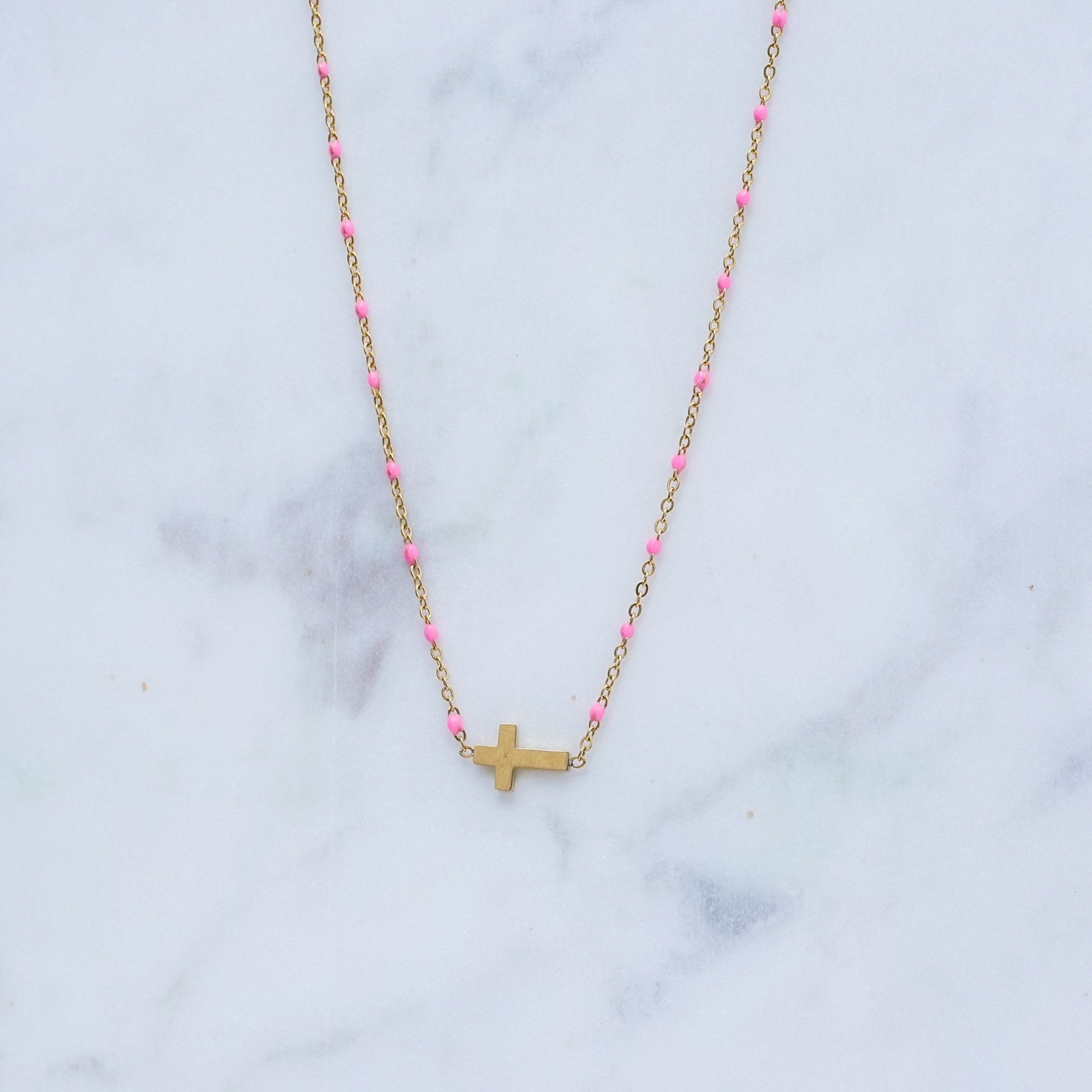MELINA NECKLACE - GOLD & PINK ' - ' ΣΤΑΥΡΟΙ