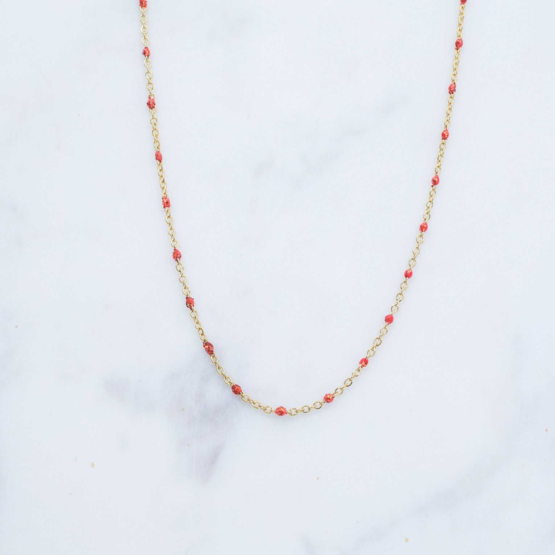 ROSE NECKLACE - GOLD & GLITER RED