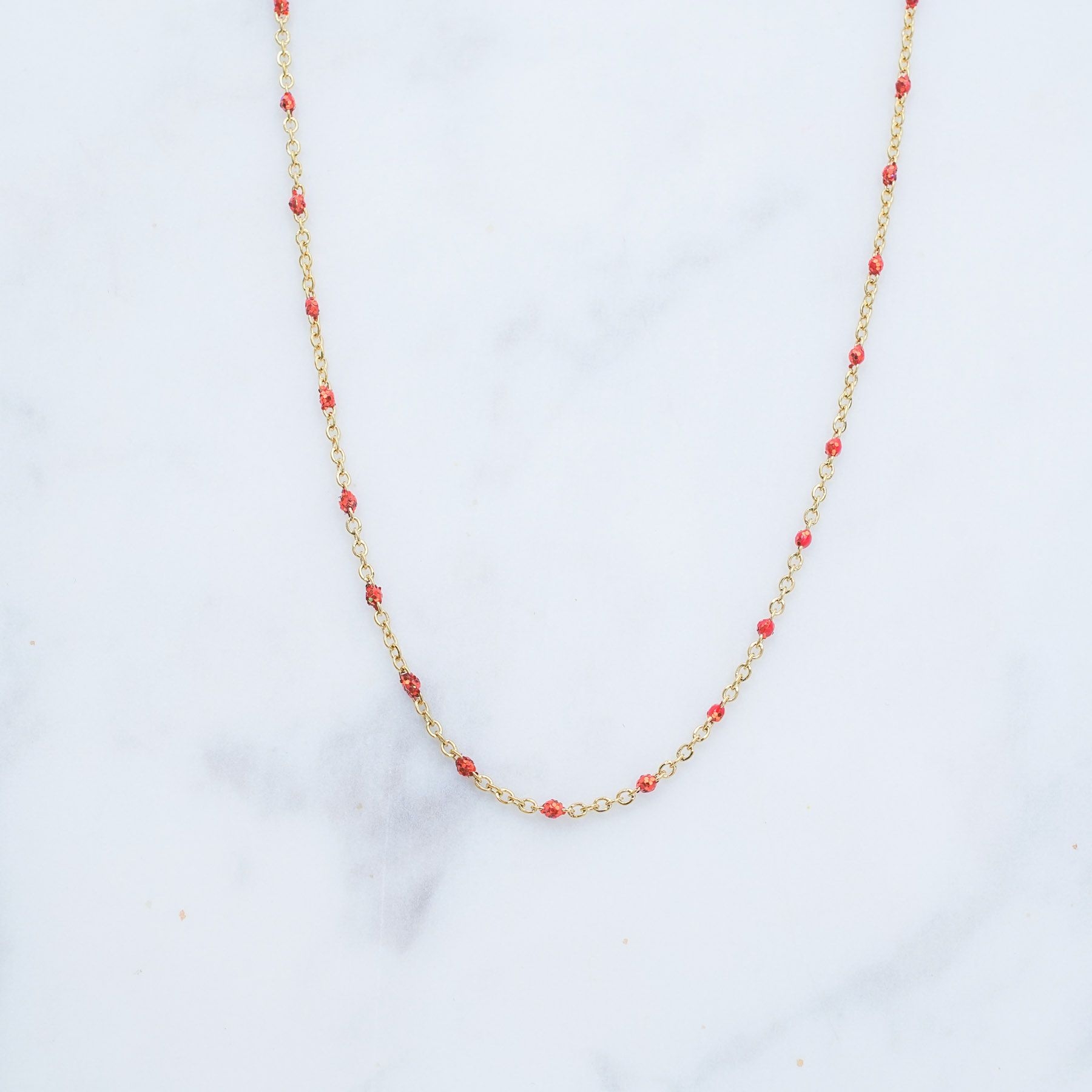 ROSE NECKLACE - GOLD & GLITER RED ' - ' ΡΟΖΑΡΙΑ
