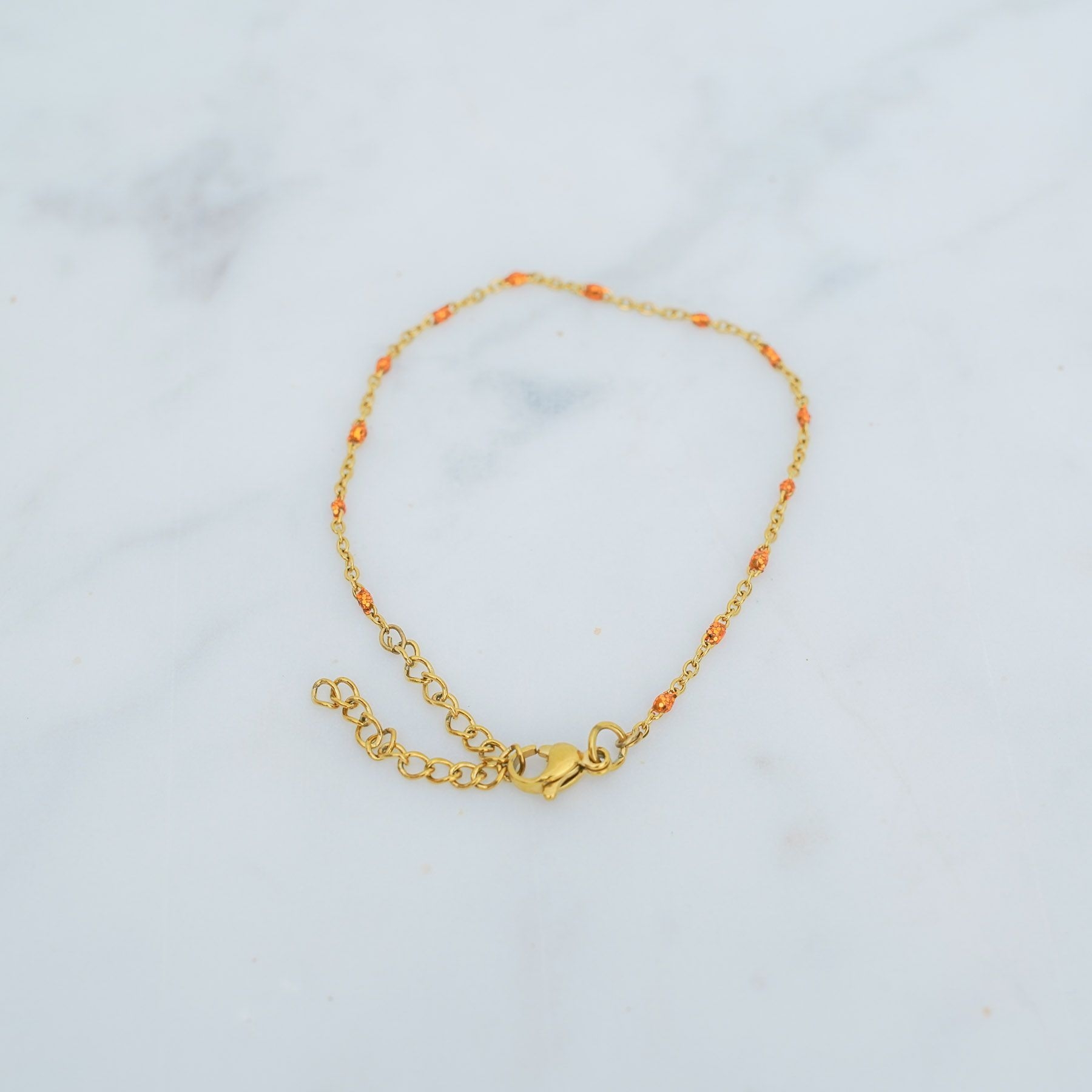 ROSE ANKLET - GOLD & GLITTER ORANGE ' - ' ΠΟΔΙΟΥ
