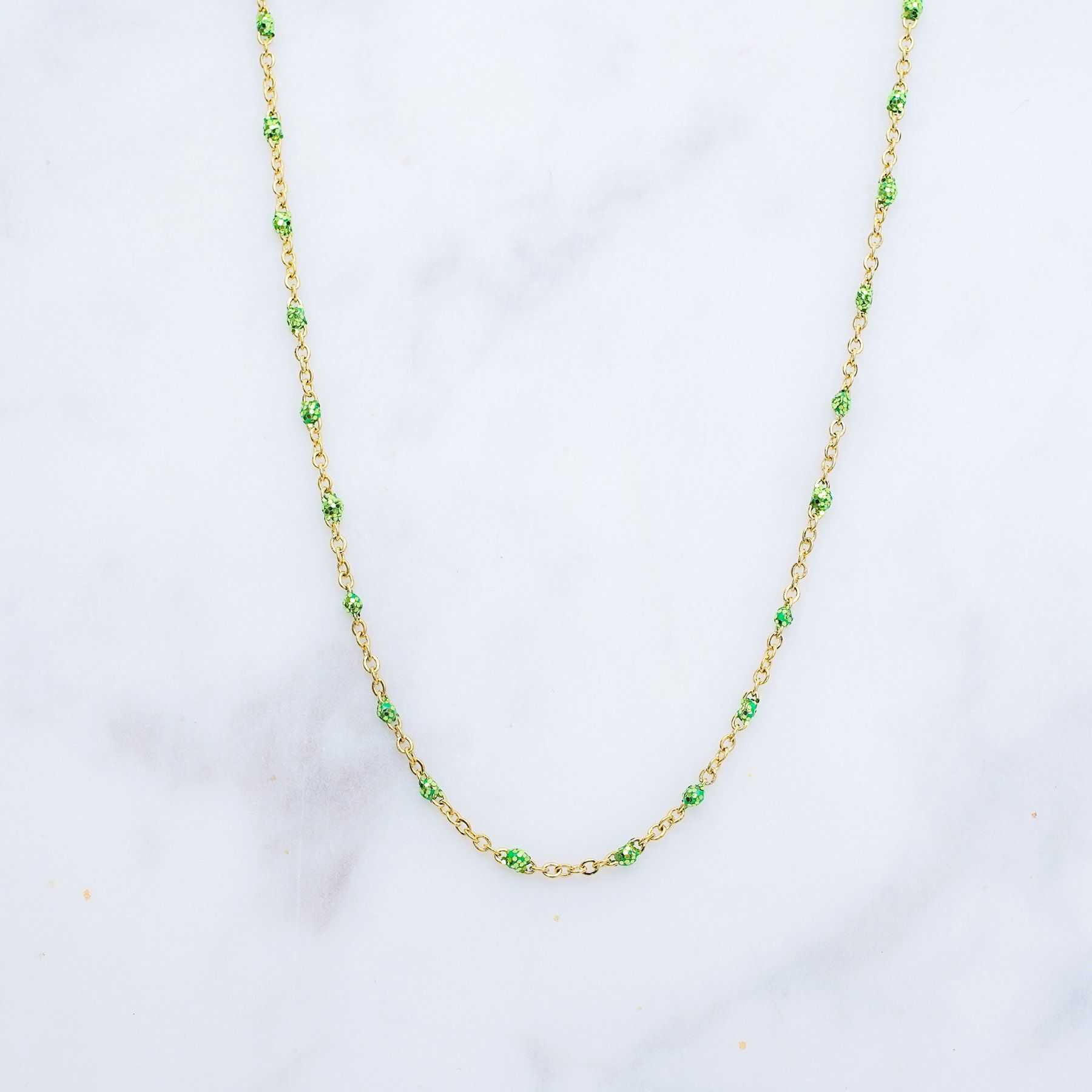 ROSE NECKLACE - GOLD & GLITTER LIGHT GREEN 