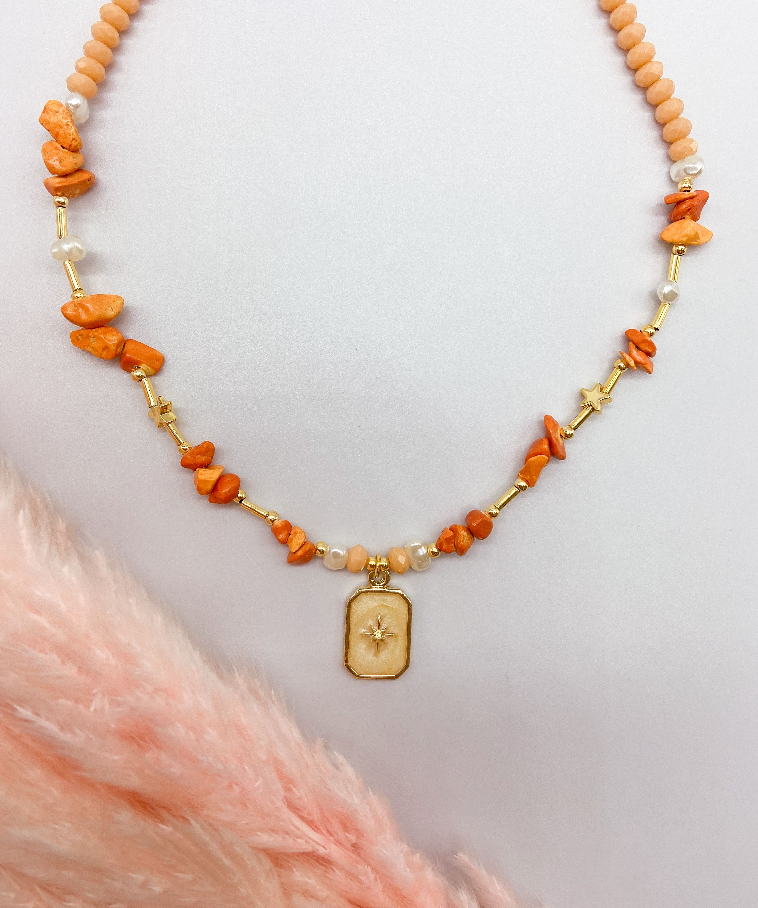 SANTORINI NECKLACE - ORANGE ' - ' ΜΕ ΧΑΝΤΡΕΣ