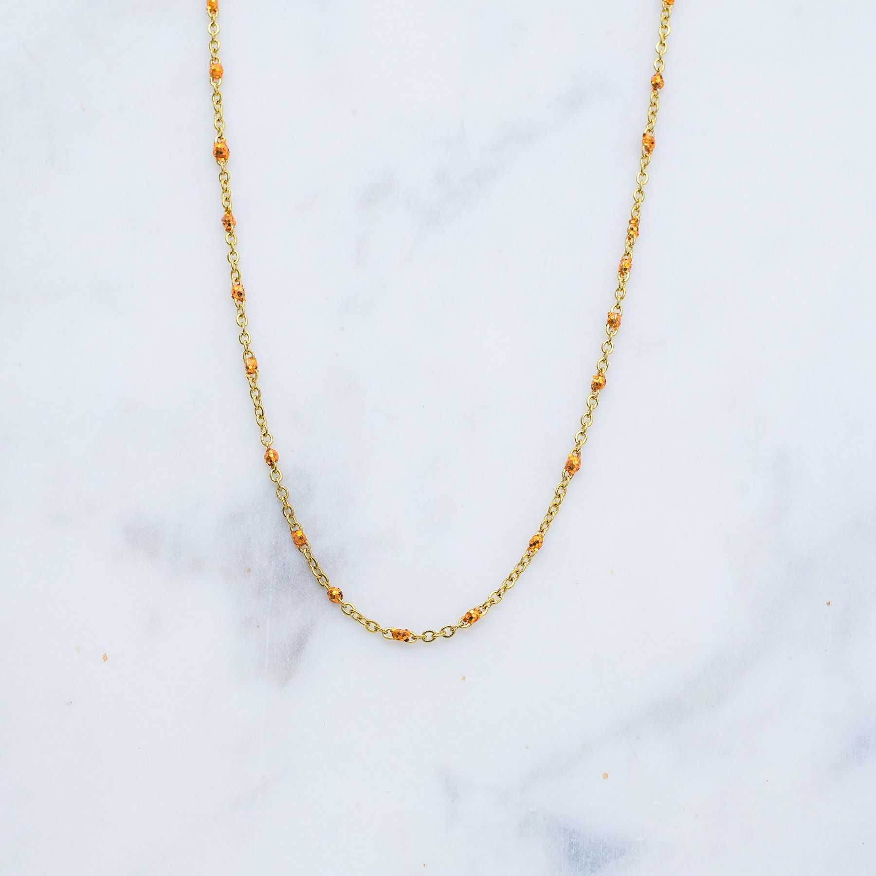 ROSE NECKLACE - GOLD & GLITER ORANGE 