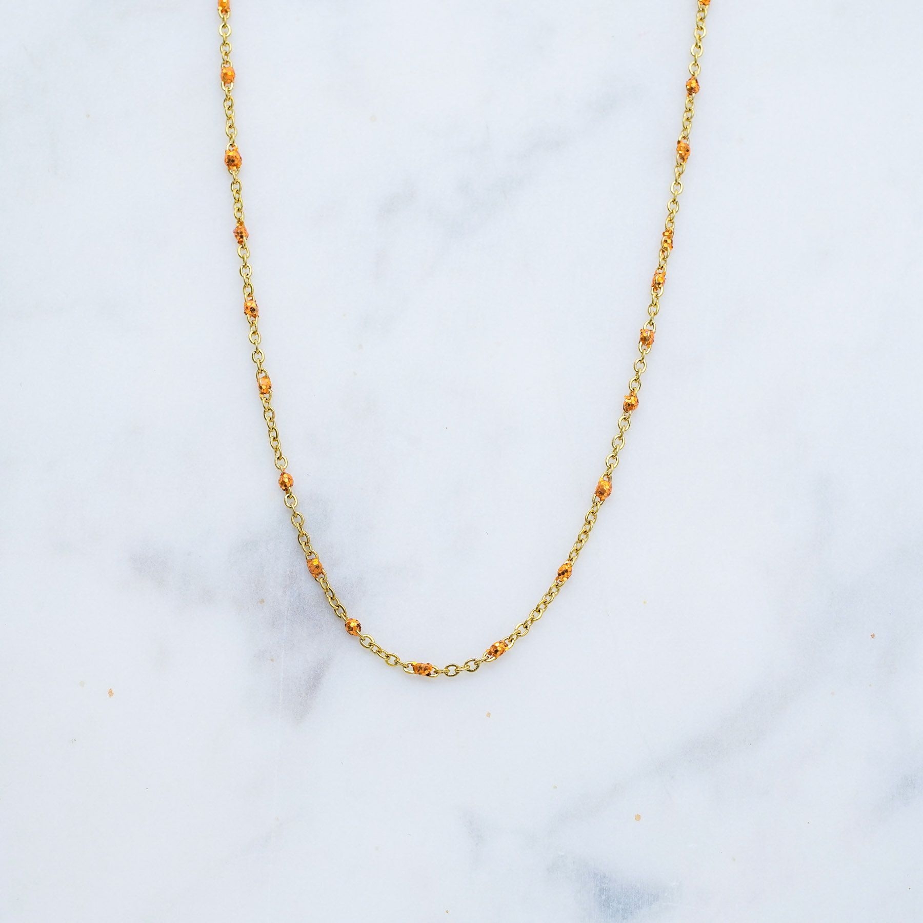 ROSE NECKLACE - GOLD & GLITER ORANGE ' - ' ΡΟΖΑΡΙΑ