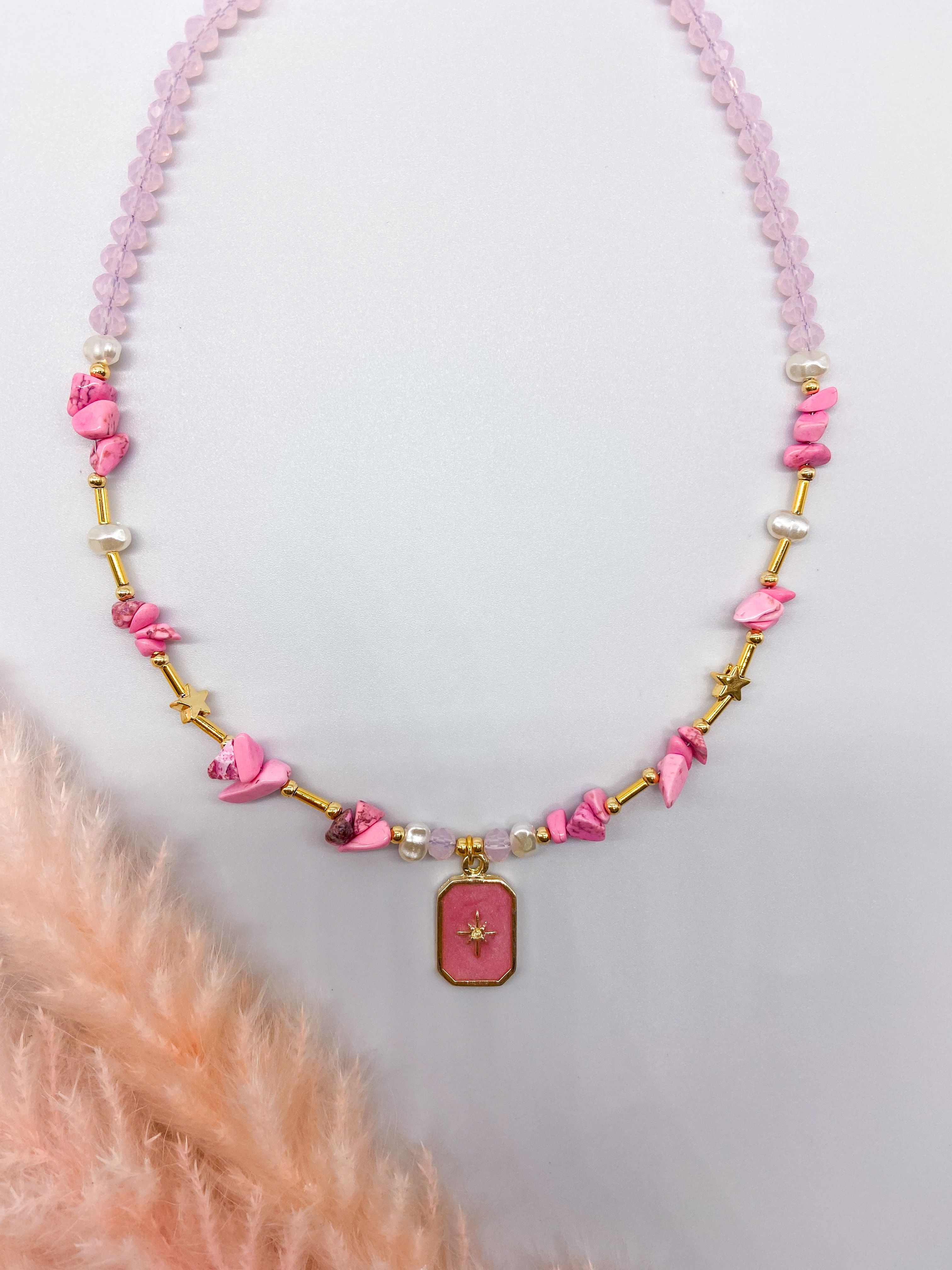 SANTORINI NECKLACE - PINK ' - ' ΜΕ ΧΑΝΤΡΕΣ