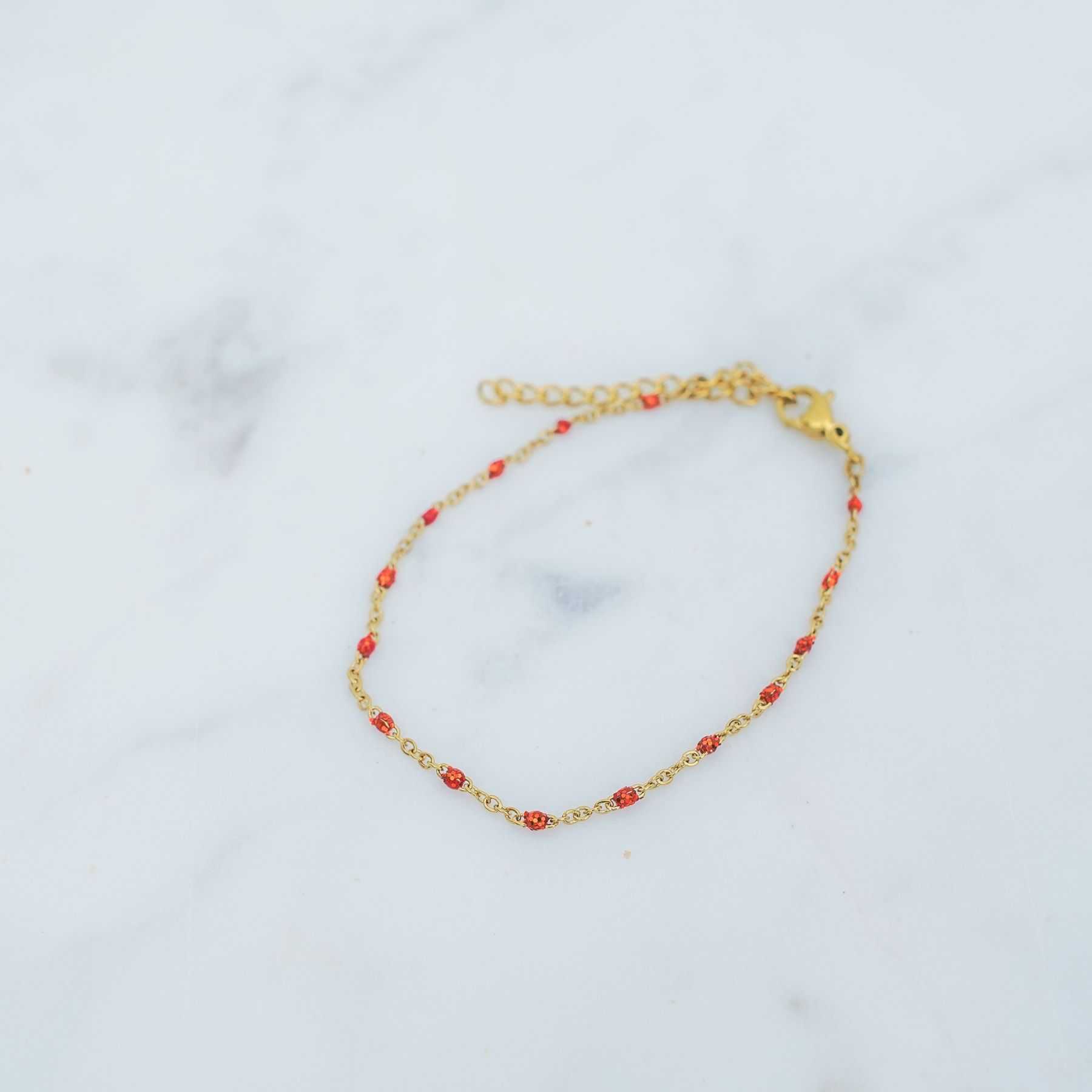 ROSE ANKLET -  GOLD &  GLITTER RED