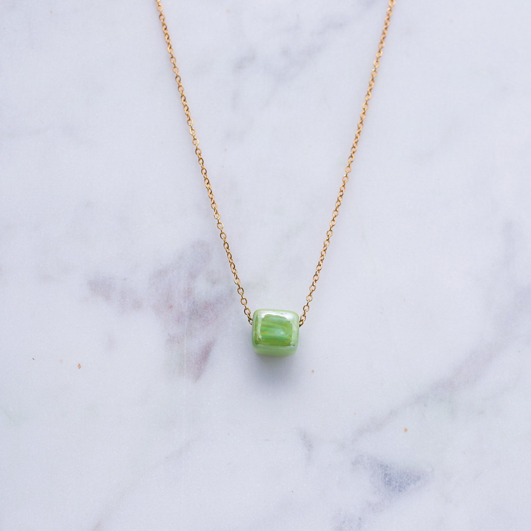 KIVOS NECKLACE MINI - GOLD & LIGHT GREEN ' - ' ΚΥΒΟΙ