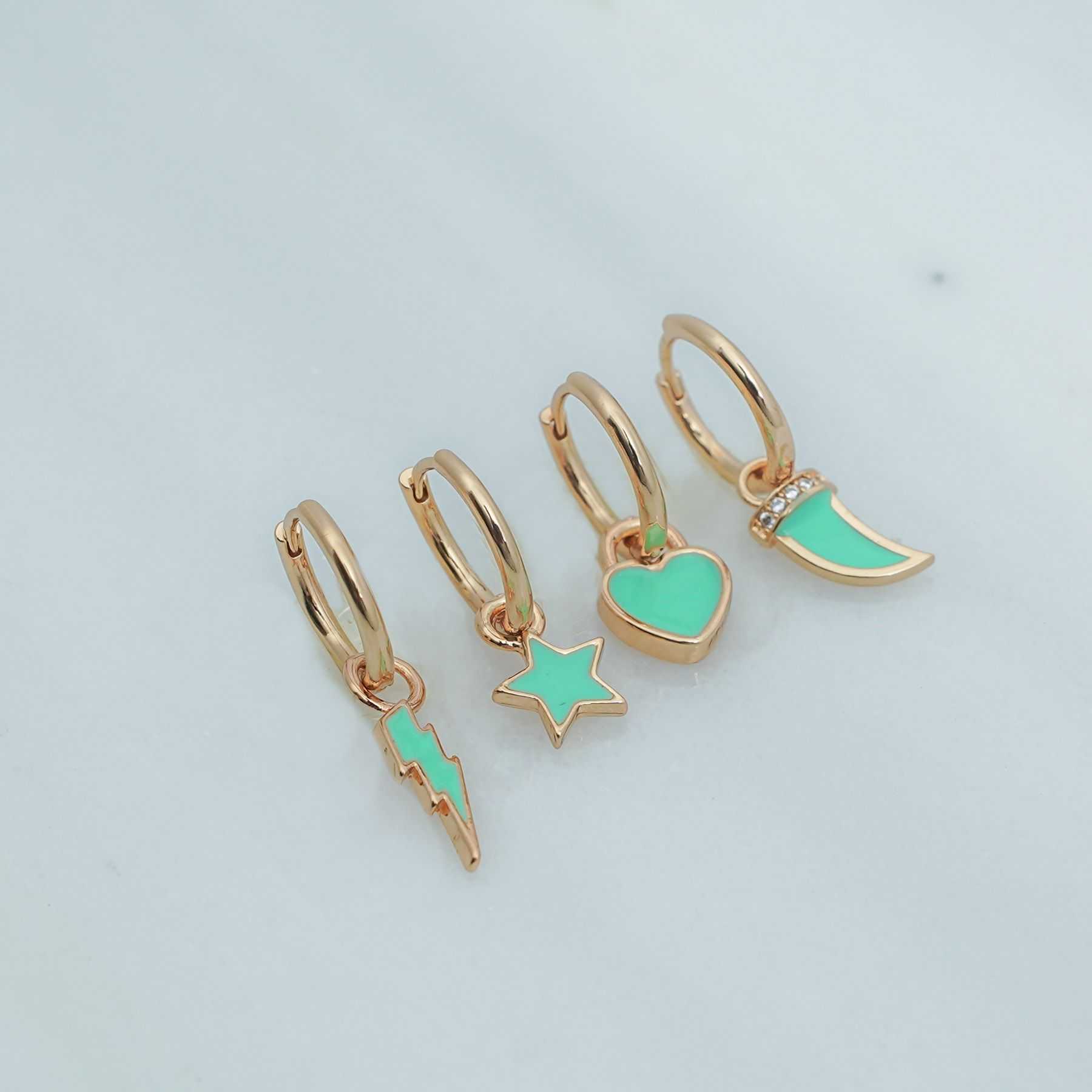 SUGAR SET OF FOUR EARRINGS - GOLD & GREEN 