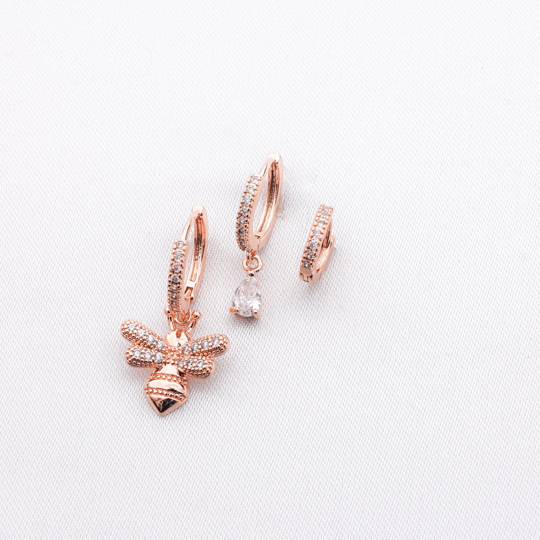 HONEY TRIPLE EARRING SET - ROSE GOLD ' - ' ΣΕΤ ΤΡΙΑΔΕΣ