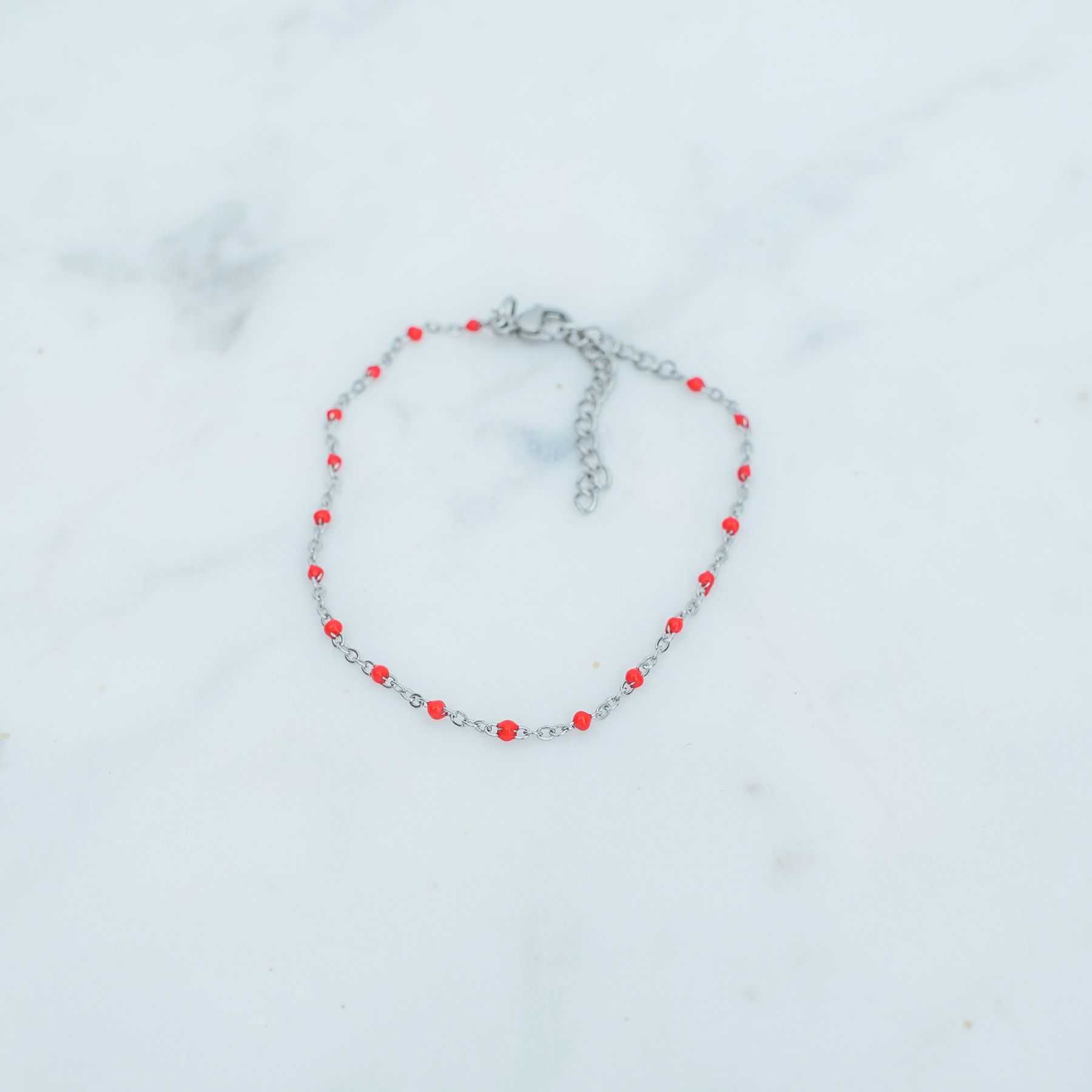 ROSE ANKLET - SILVER & RED