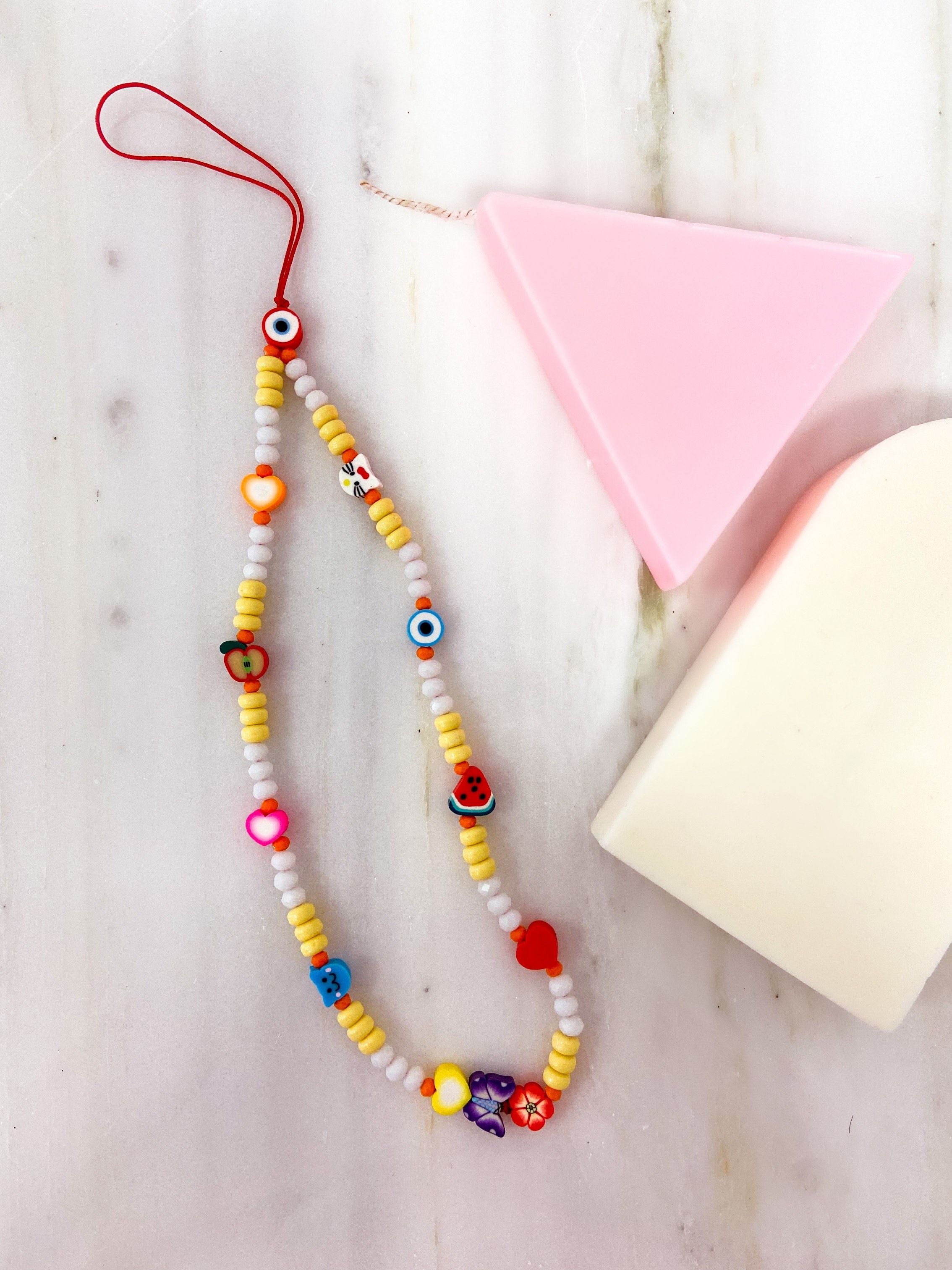 BEACH BAR PHONE STRAP - YELLOW & WHITE ' - ' ΑΛΥΣΙΔΕΣ ΚΙΝΗΤΟΥ