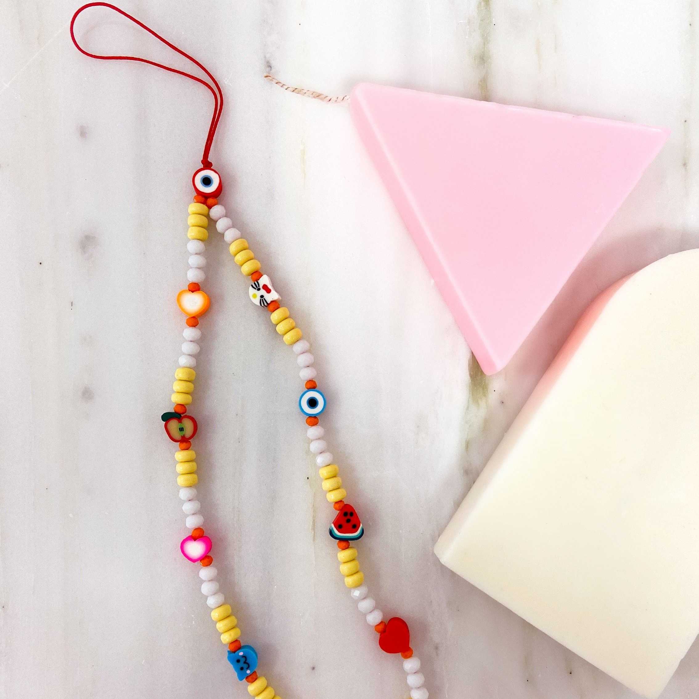 BEACH BAR PHONE STRAP - YELLOW & WHITE