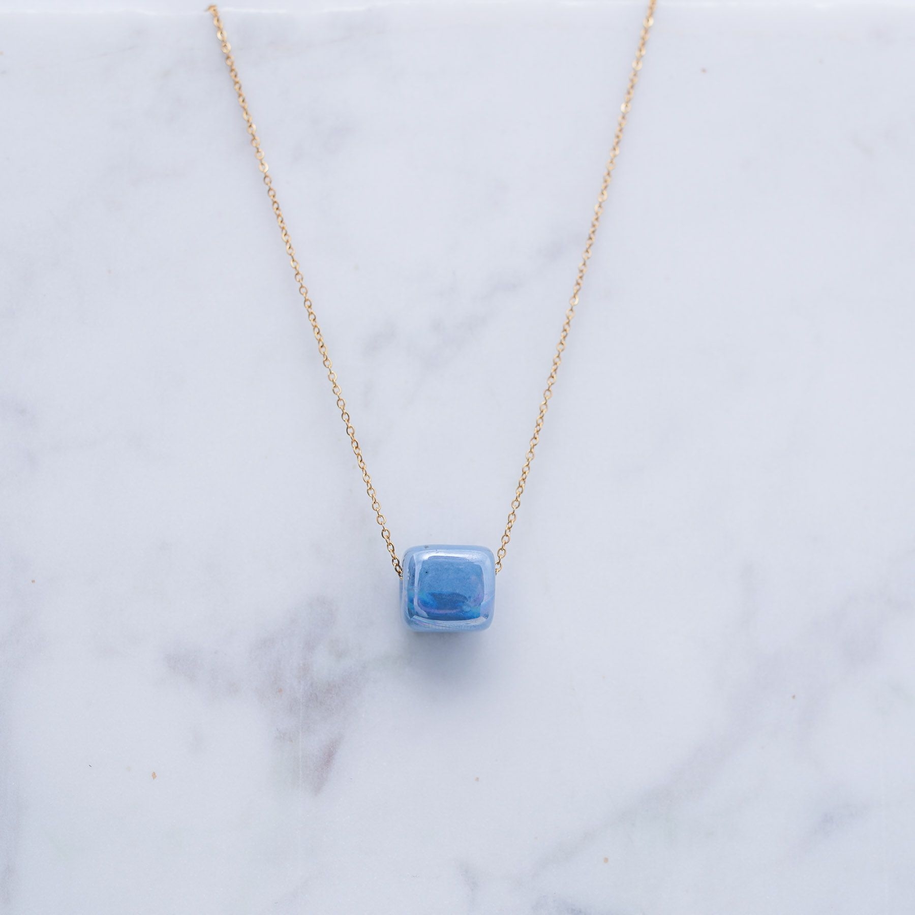 KIVOS NECKLACE - GOLD & LIGHT PEARL BLUE ' - ' ΚΥΒΟΙ