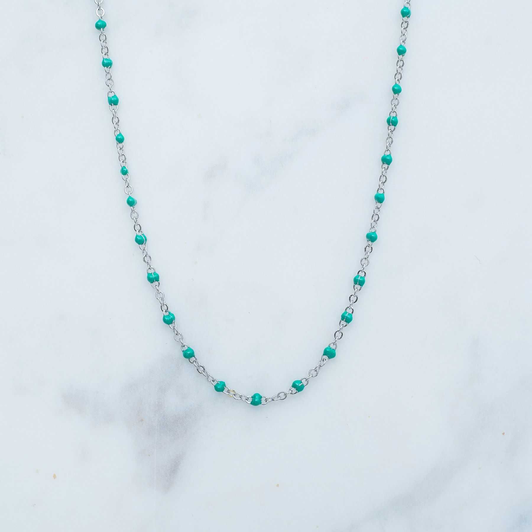 ROSE NECKLACE - SILVER AND GREEN