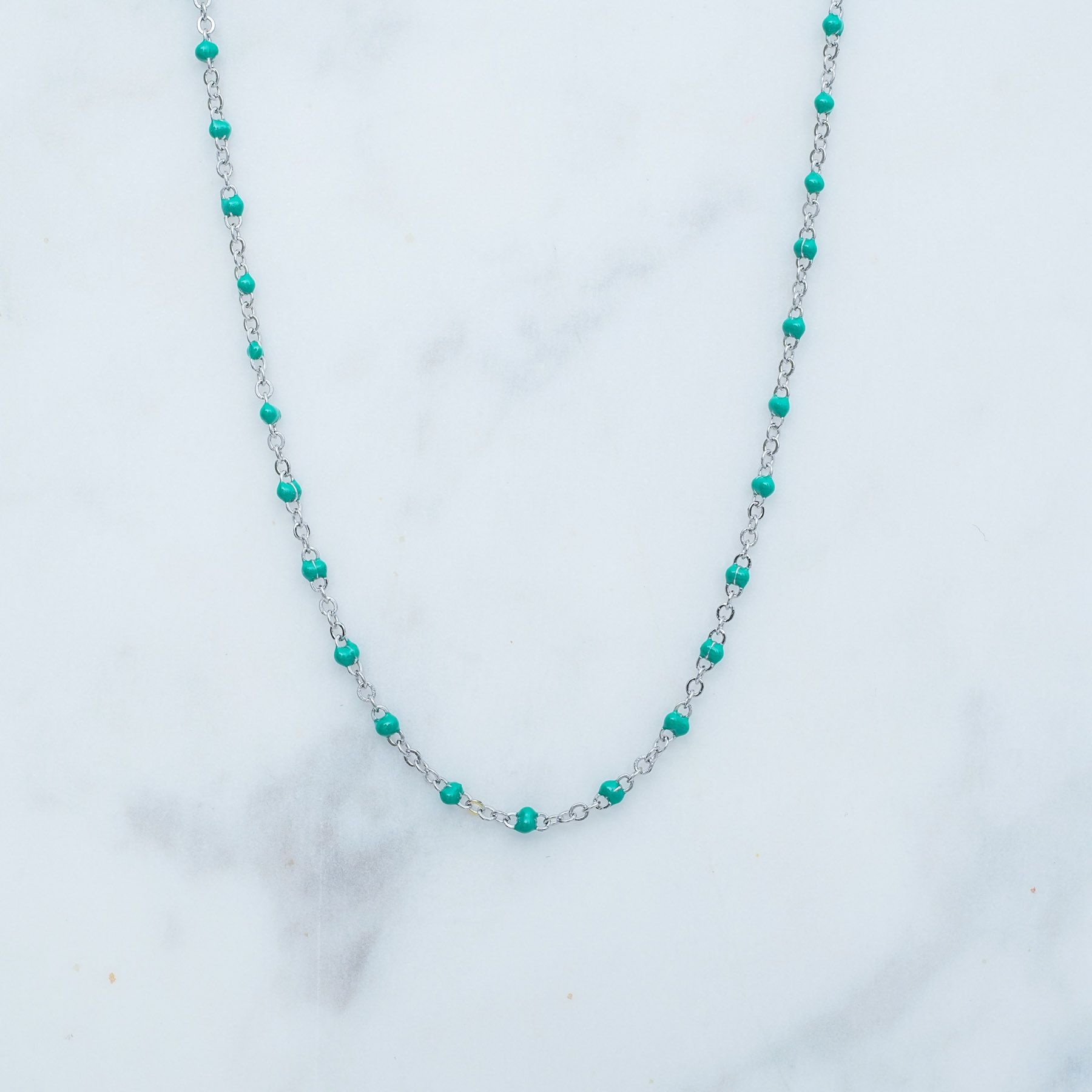ROSE NECKLACE - SILVER AND GREEN ' - ' ΡΟΖΑΡΙΑ