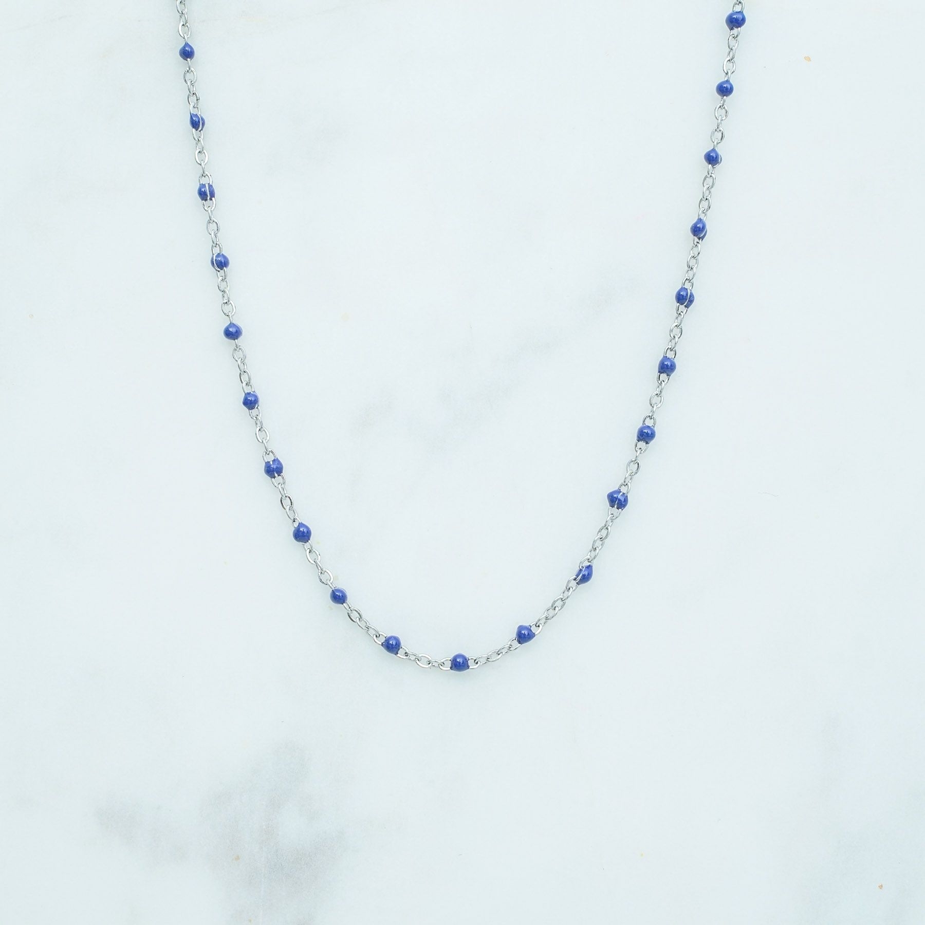 ROSE NECKLACE - SILVER & BLUE ' - ' ΡΟΖΑΡΙΑ