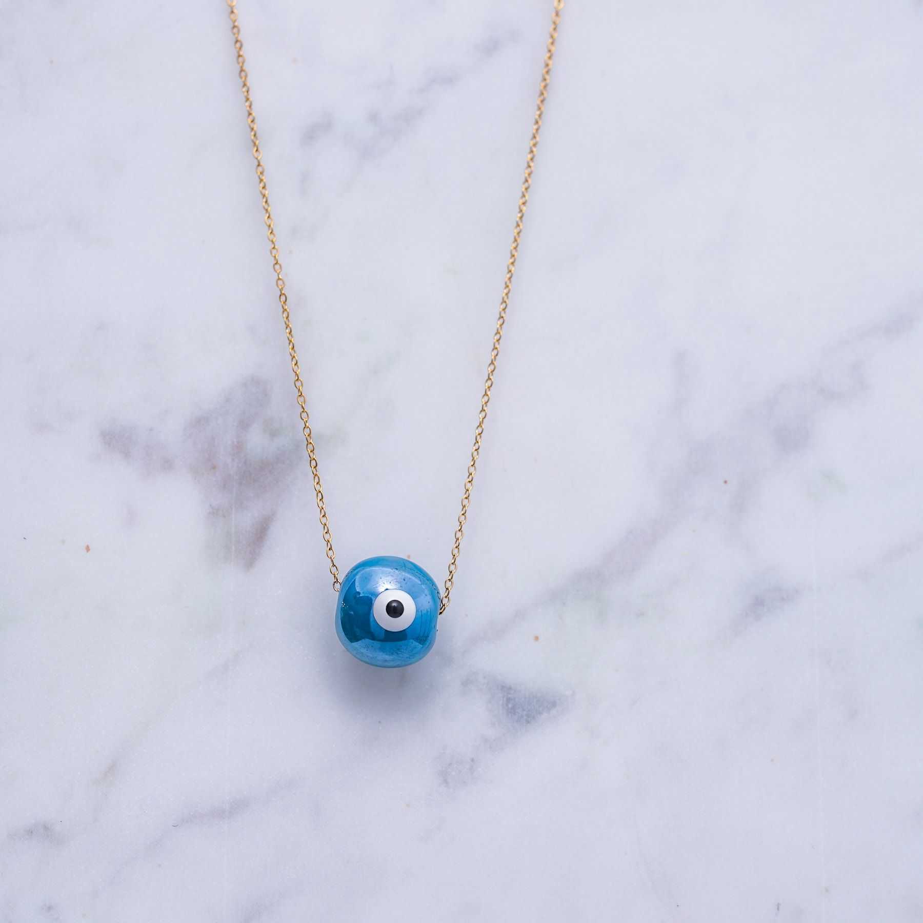 SPHAIRA CHARM NECKLACE - GOLD & PEARL BLUE