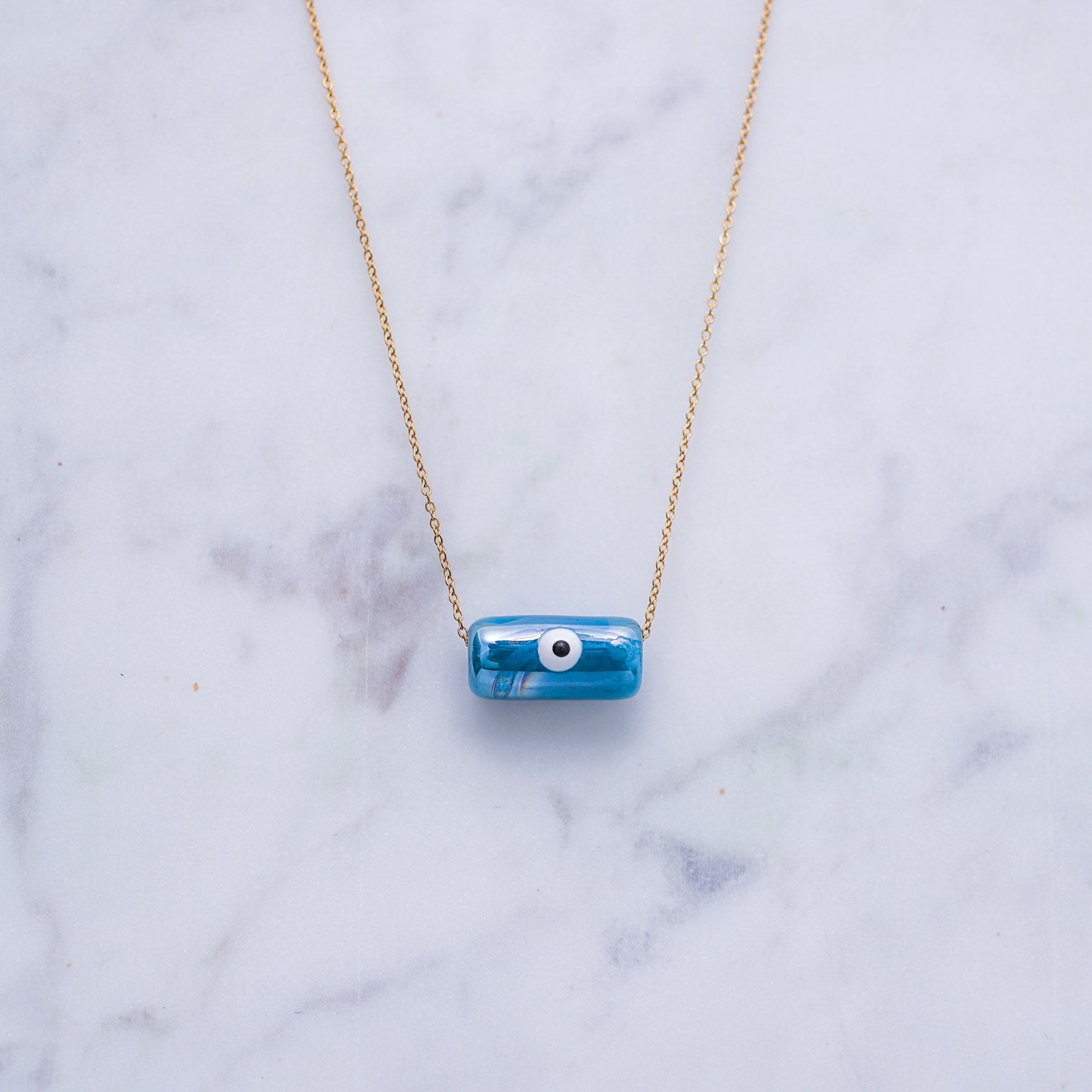 KYLINDROS NECKLACE - GOLD & PEARL BLUE ' - ' ΚΥΒΟΙ