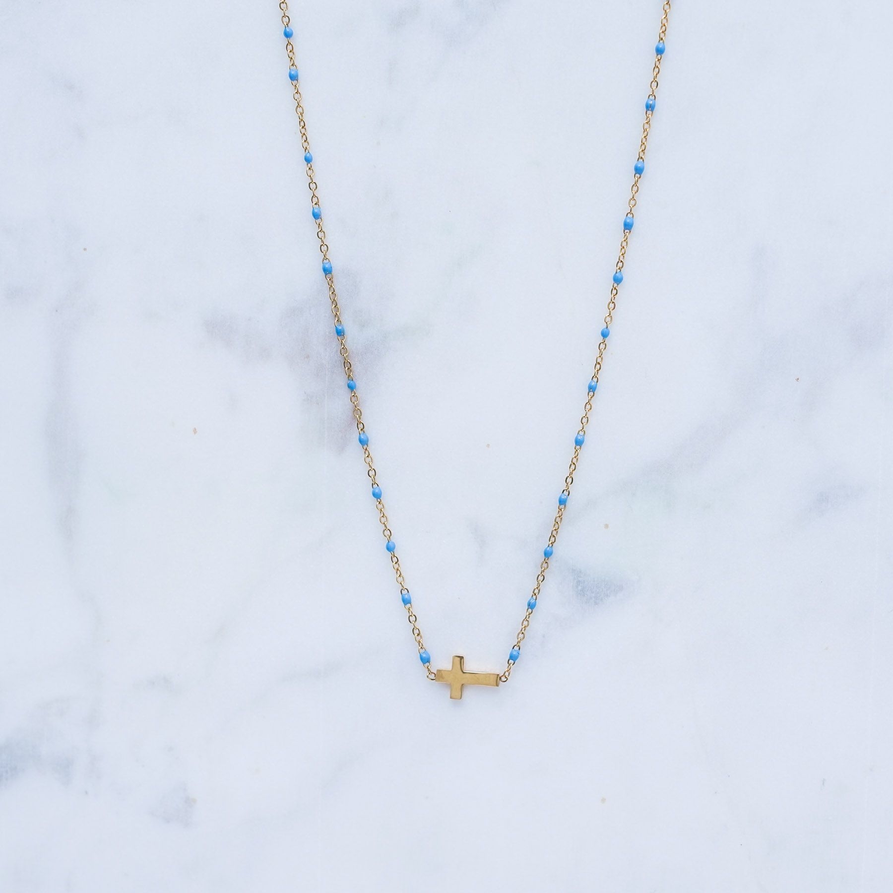 MELINA NECKLACE - GOLD & BLUE ' - ' ΣΤΑΥΡΟΙ