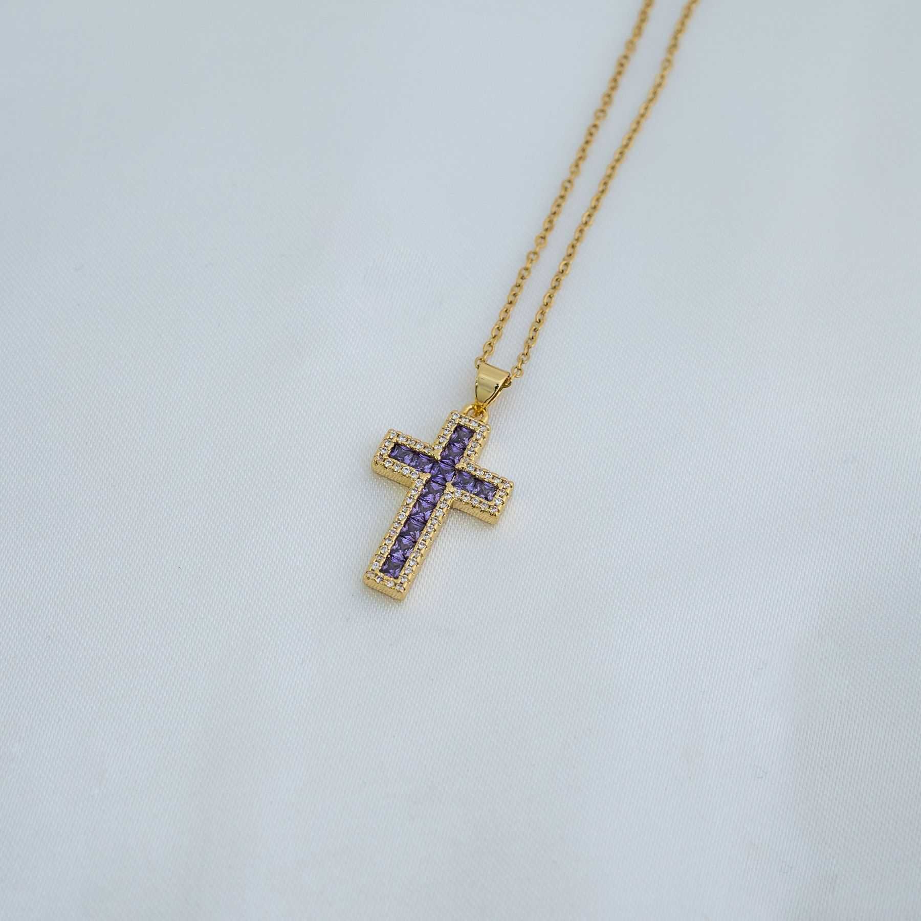CROSS NECKLACE - GOLD & PURPLE