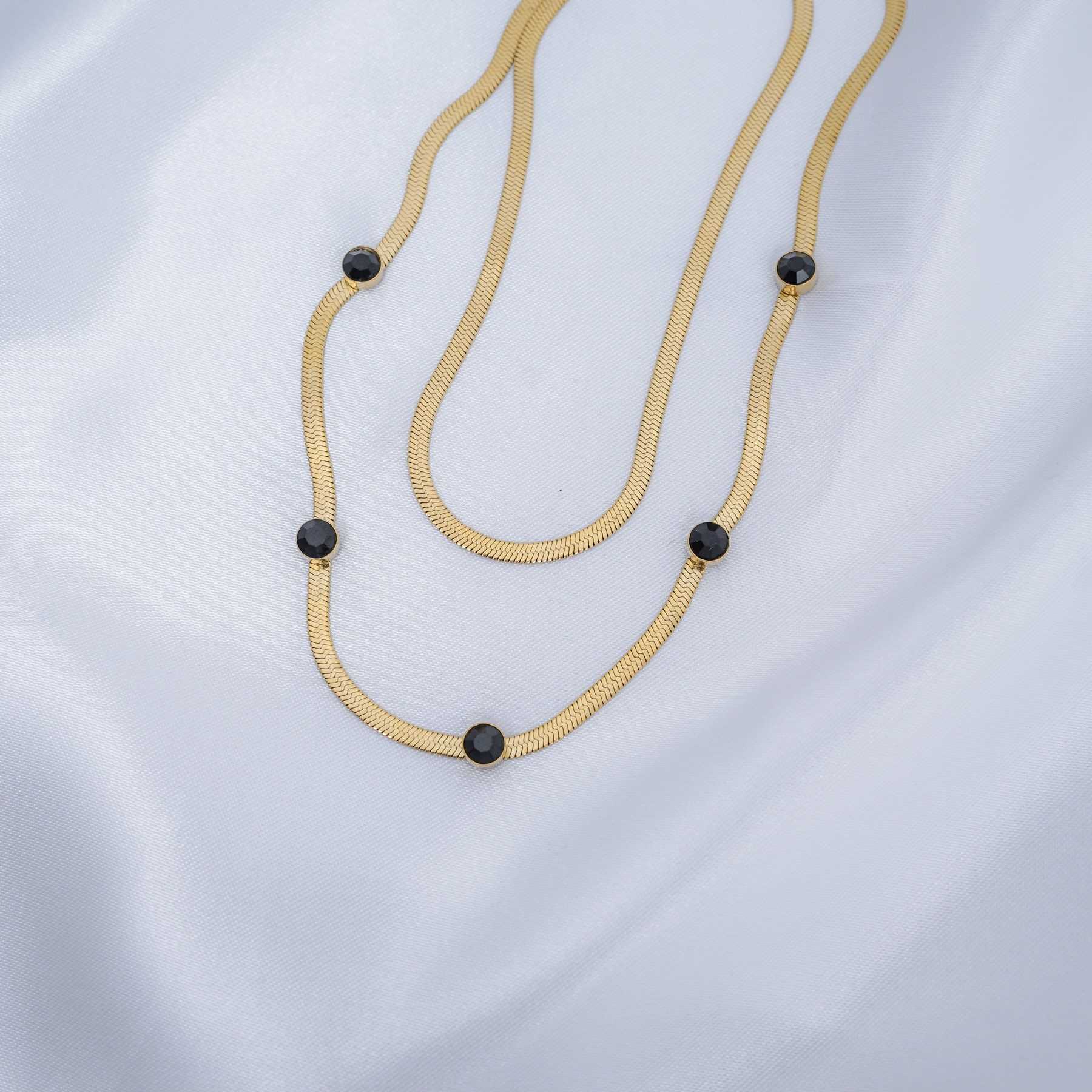 CASSANDRA DOUBLE NECKLACE - GOLD & BLACK