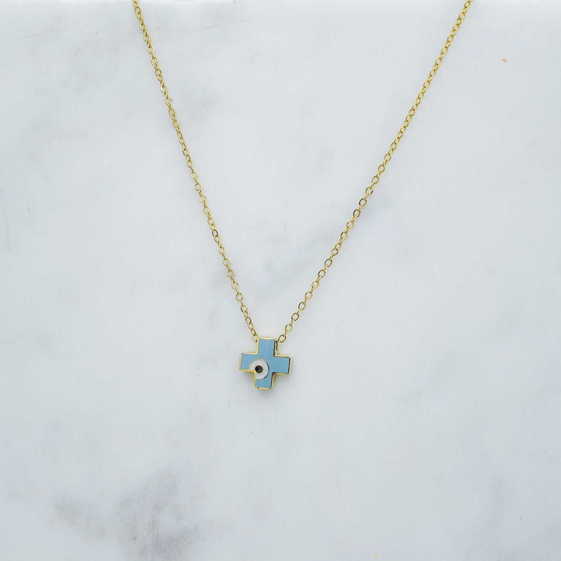 CROSS NECKLACE MINI - GOLD & BLUE