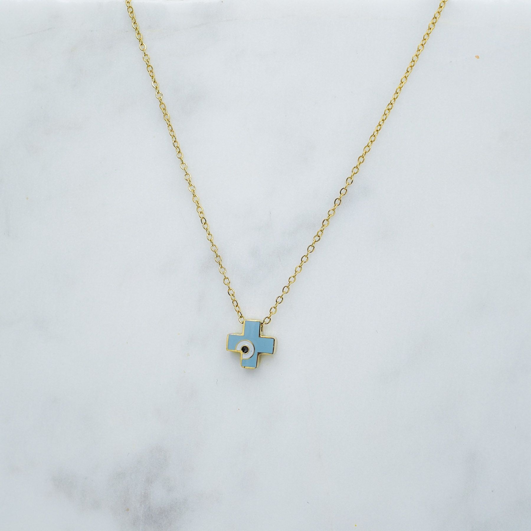 CROSS NECKLACE MINI - GOLD & BLUE ' - ' ΣΤΑΥΡΟΙ