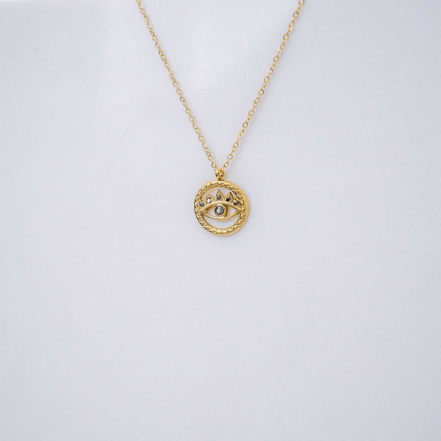 SHINY EYE NECKLACE - GOLD & GREY
