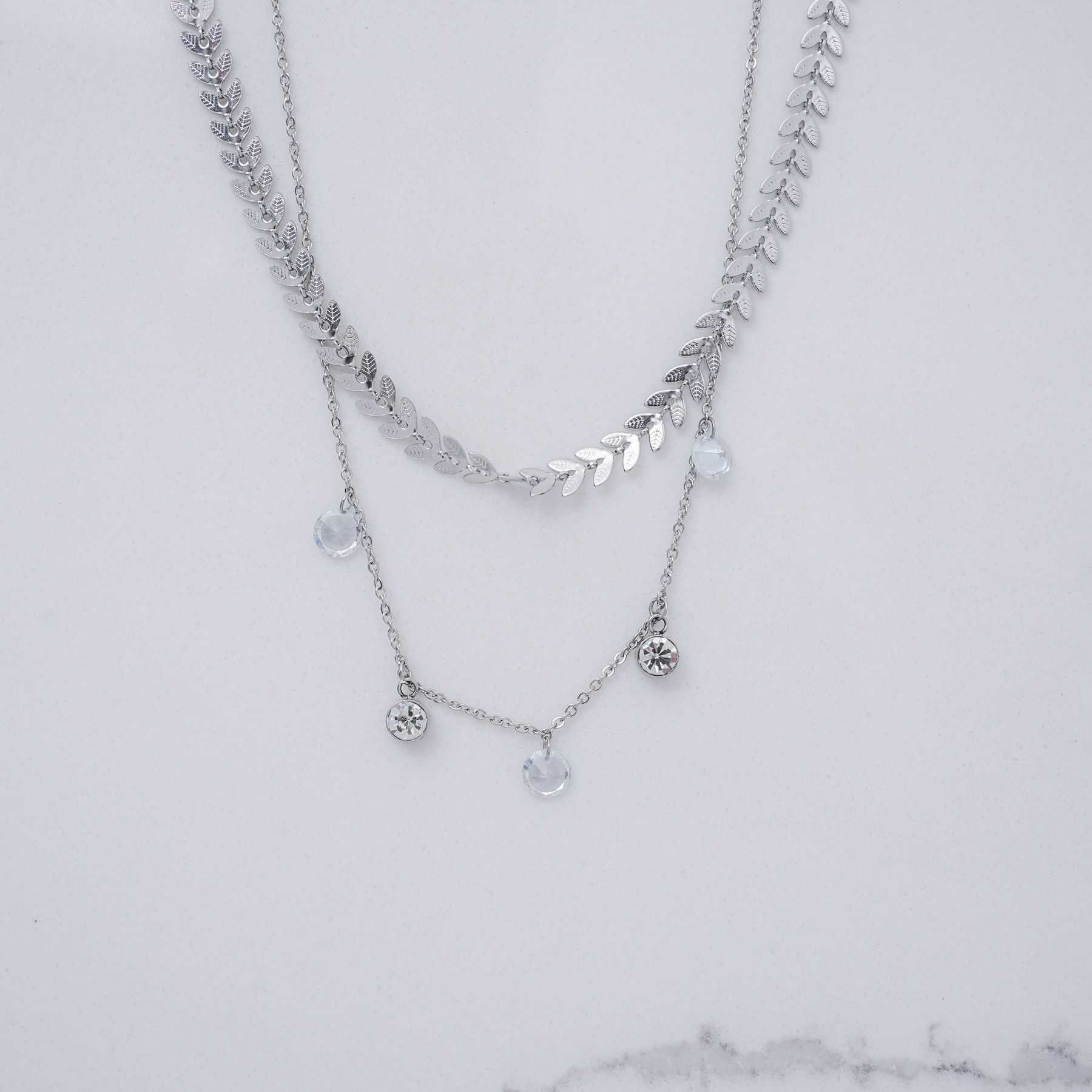 MERMAID SPARKLE DOUBLE NECKLACE - SILVER 