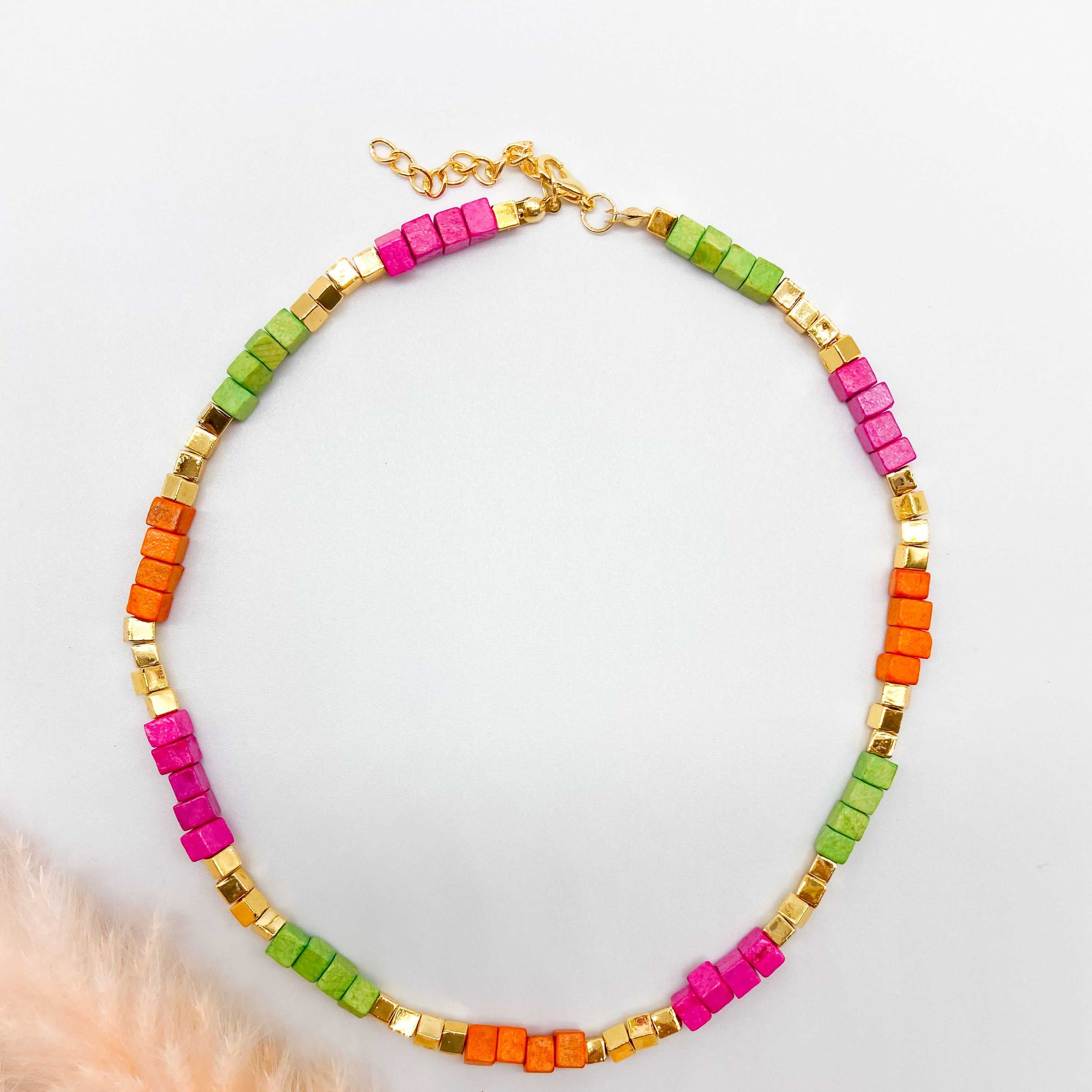 SKOPELOS NECKLACE - ORANGE FUCHSIA & GREEN 