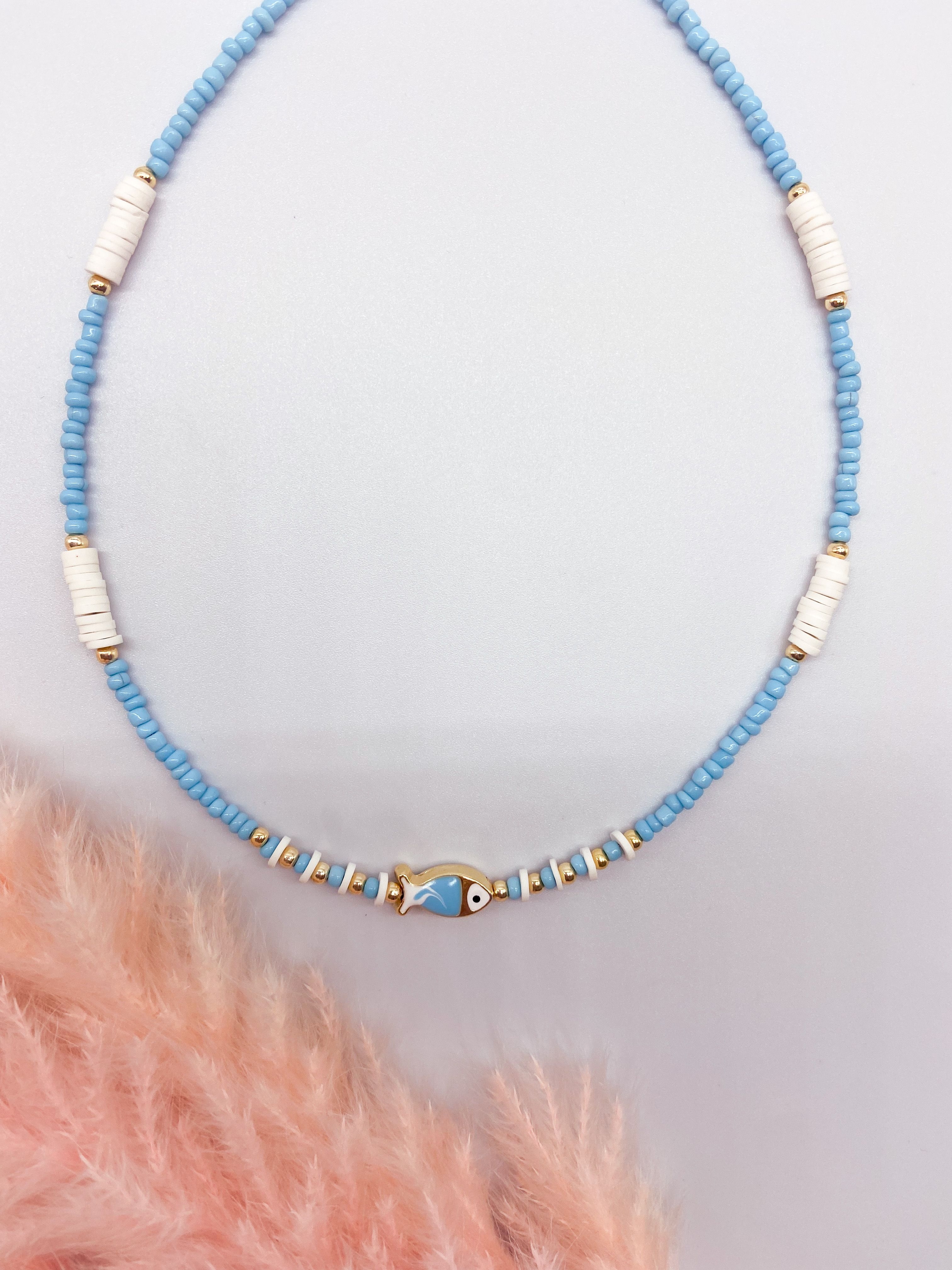 BLOOM NECKLACE - LIGHT BLUE ' - ' ΜΕ ΧΑΝΤΡΕΣ