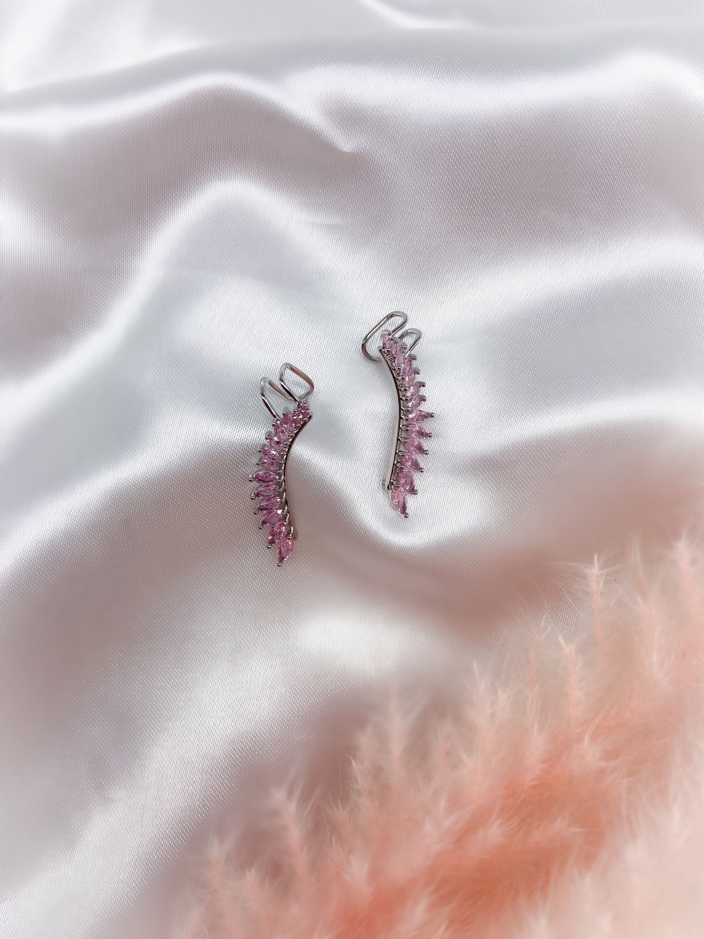 MIRIAM CLIMBER EARRINGS - SILVER & PINK ' - ' CLIMBERS