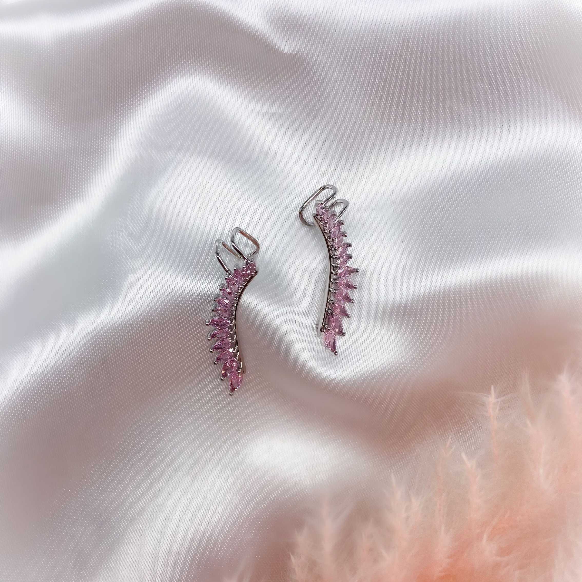 MIRIAM CLIMBER EARRINGS - SILVER & PINK 