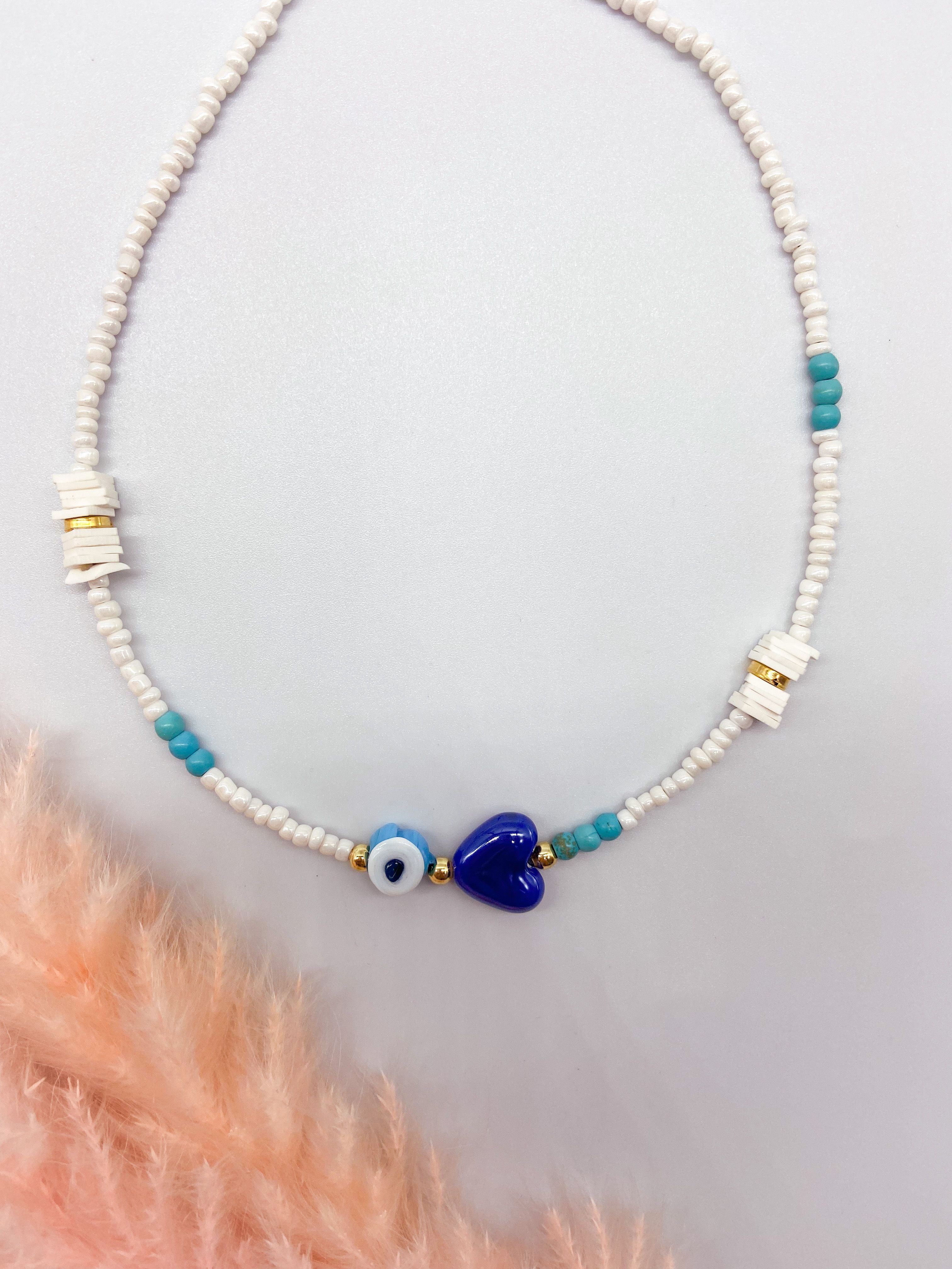 CUBA NECKLACE - WHITE & BLUE ' - ' ΜΕ ΧΑΝΤΡΕΣ