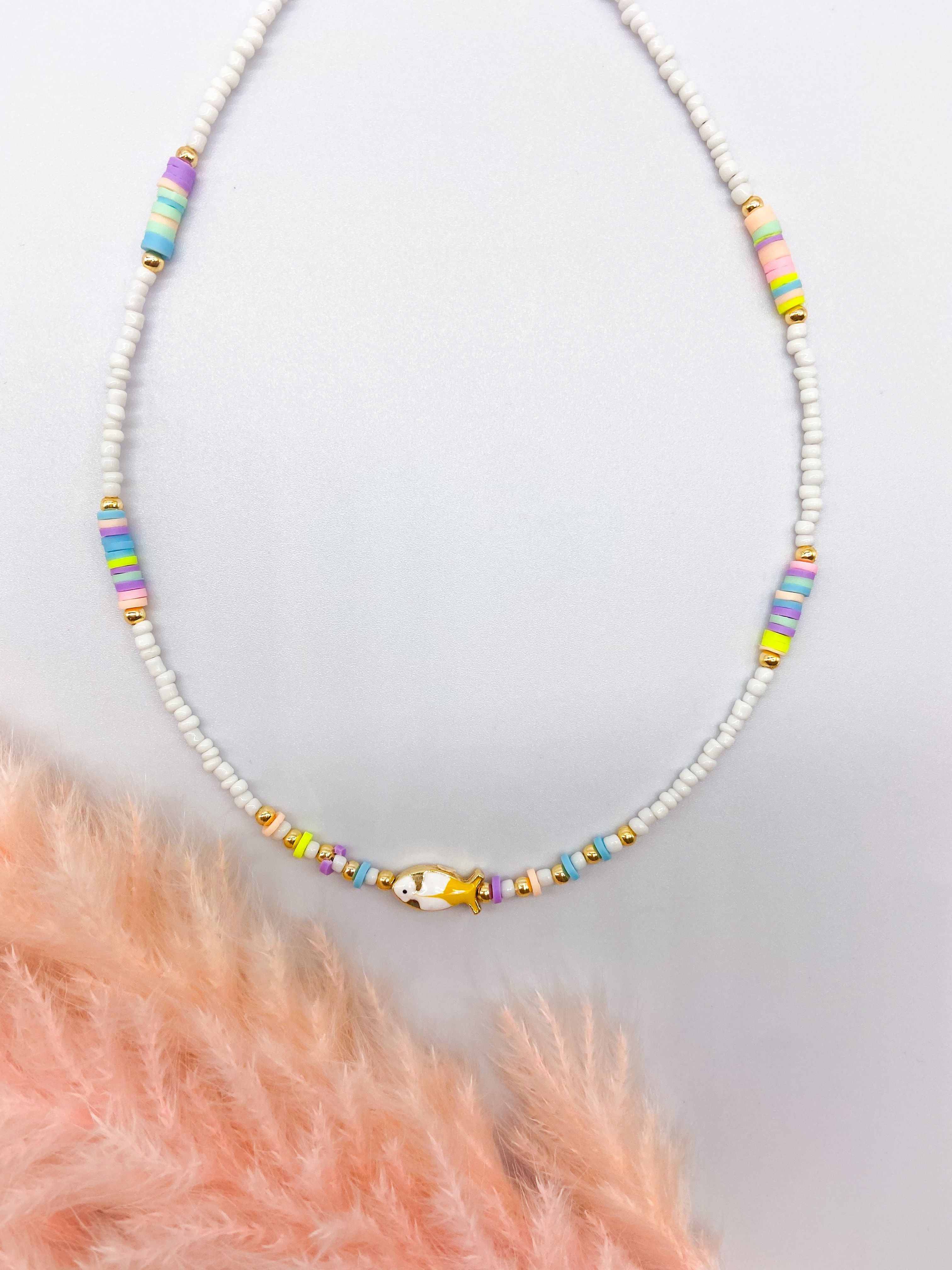 BLOOM NECKLACE - COLOURFUL WHITE ' - ' ΜΕ ΧΑΝΤΡΕΣ