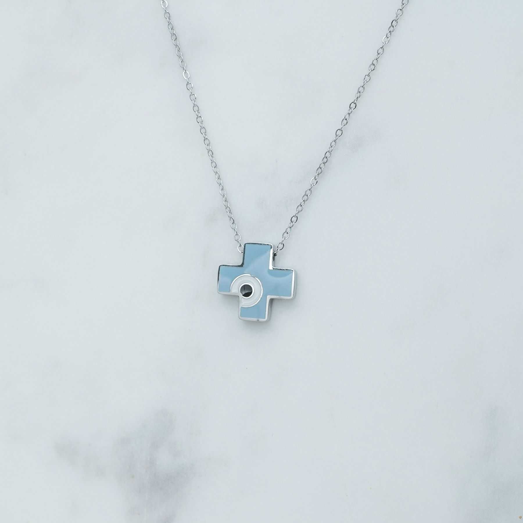 CROSS NECKLACE MINI - SILVER & BLUE