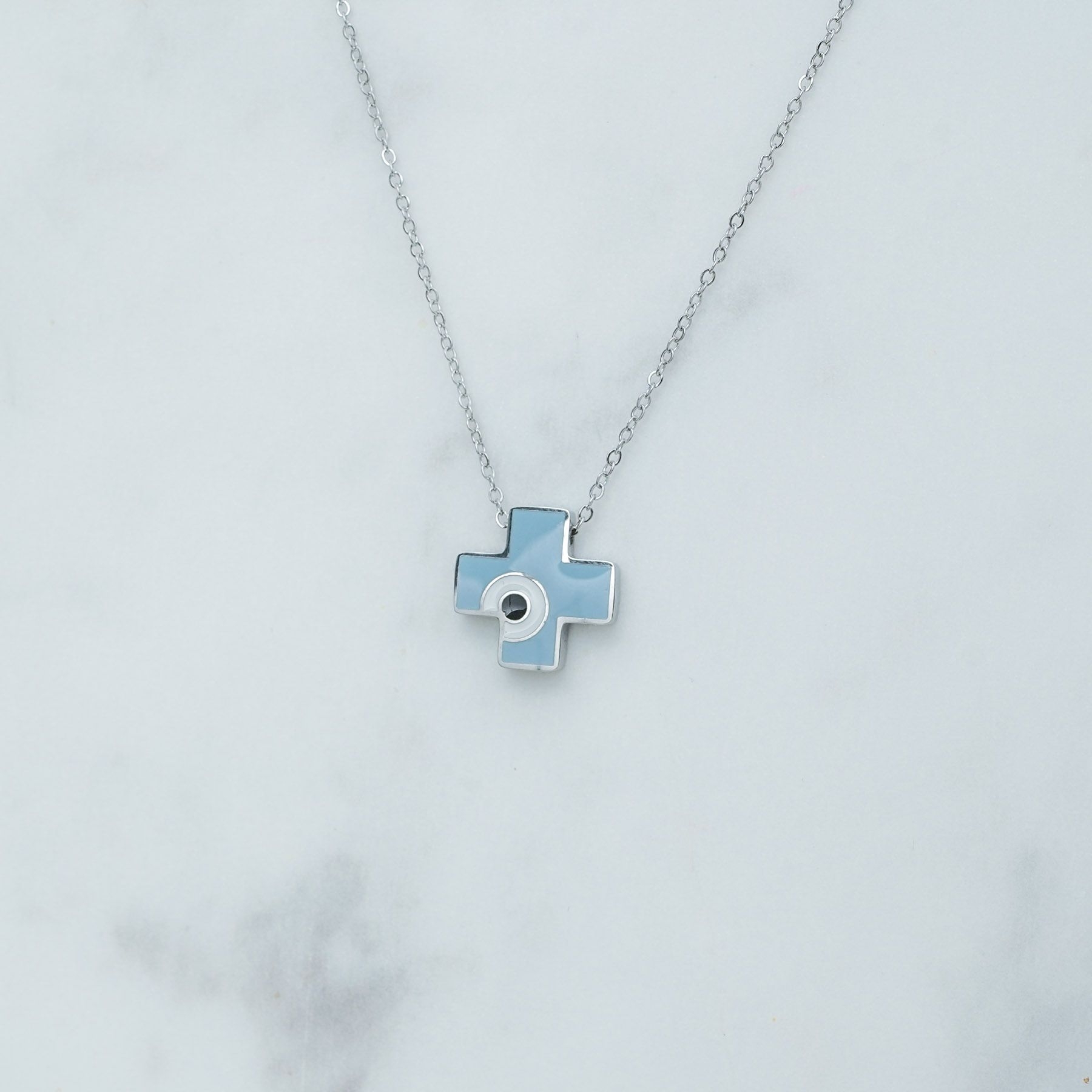 CROSS NECKLACE MINI - SILVER & BLUE ' - ' ΣΤΑΥΡΟΙ
