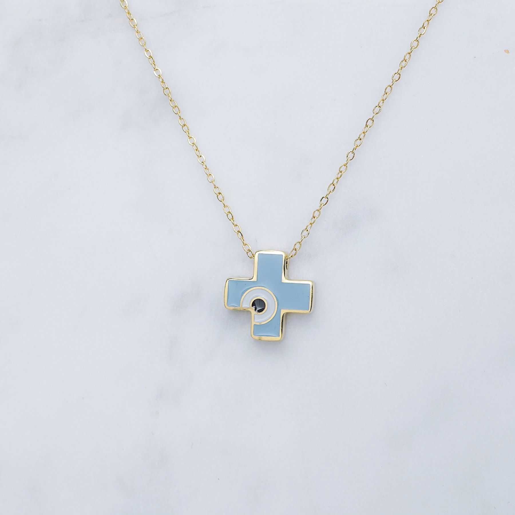 CROSS NECKLACE - GOLD & BLUE