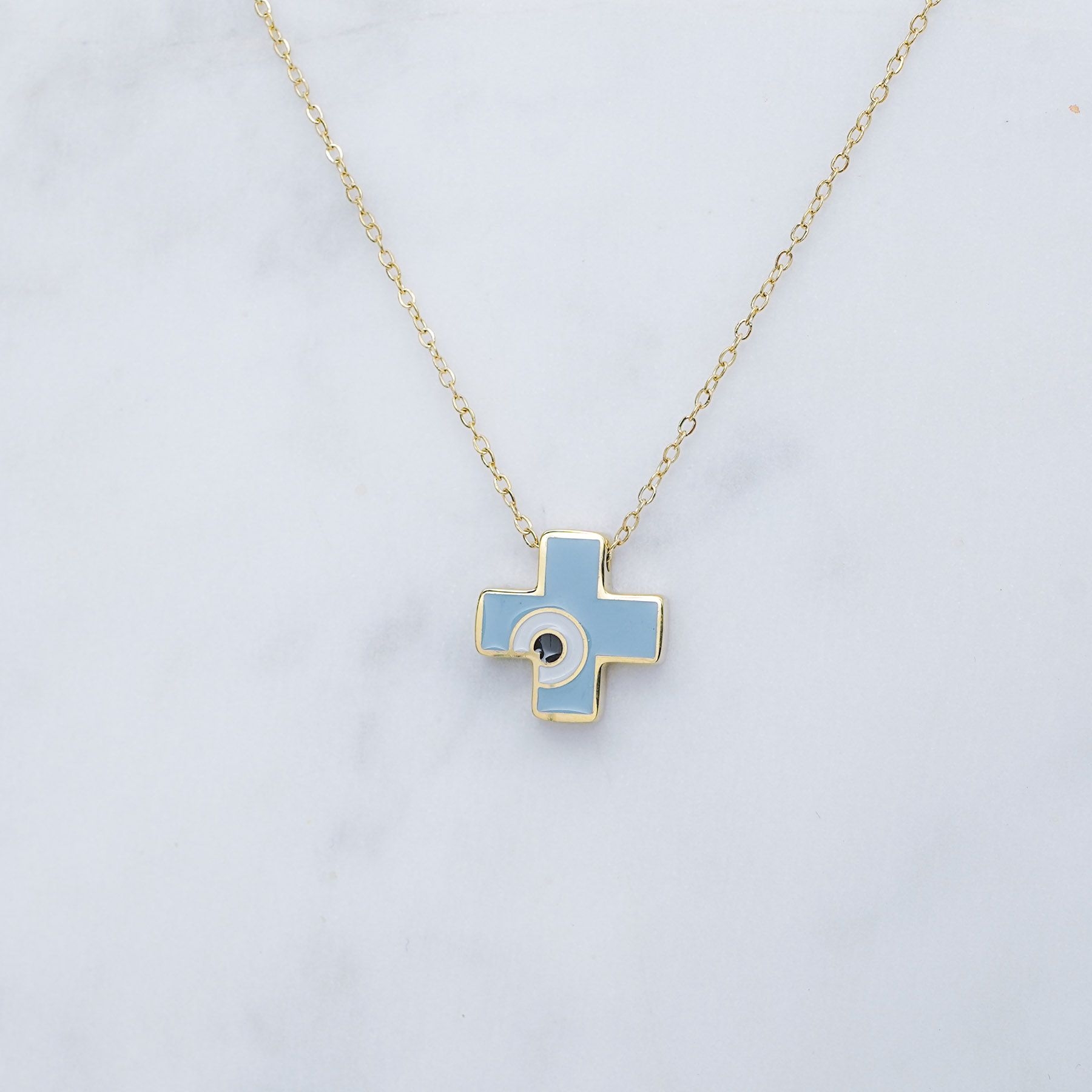 CROSS NECKLACE - GOLD & BLUE ' - ' ΣΤΑΥΡΟΙ