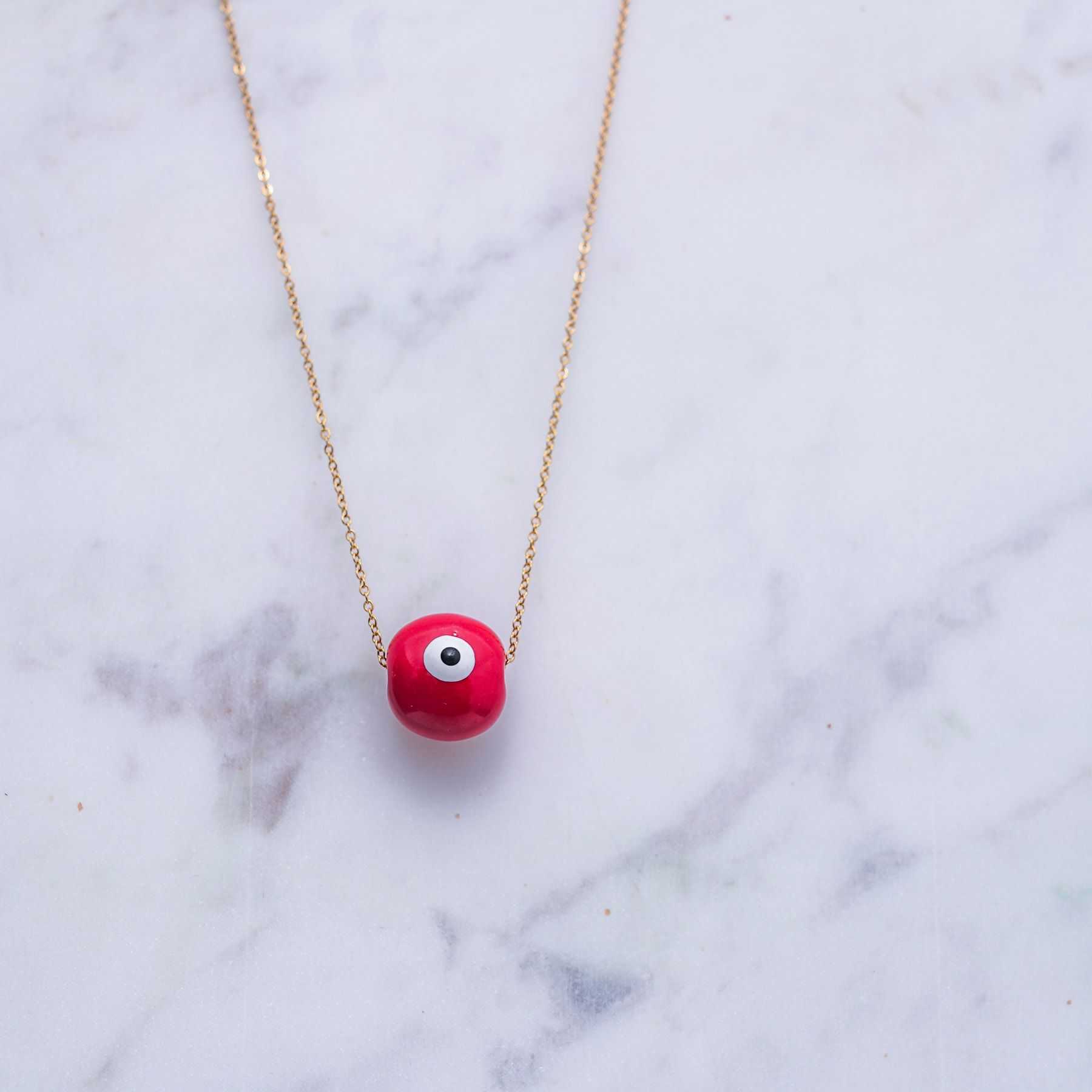 SPHAIRA CHARM NECKLACE - GOLD & RED