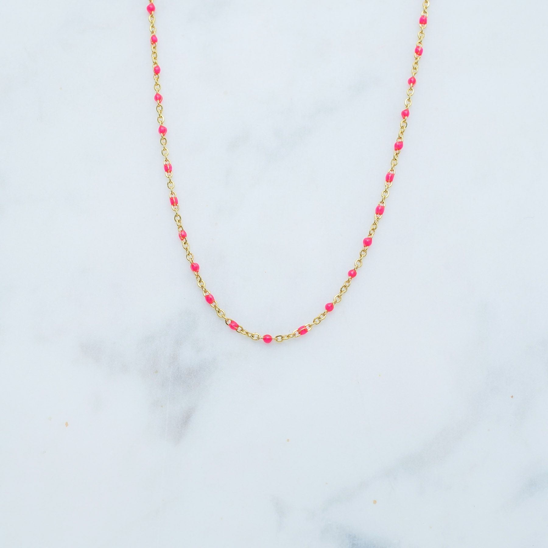 ROSE NECKLACE - GOLD & FUCHSIA ' - ' ΡΟΖΑΡΙΑ