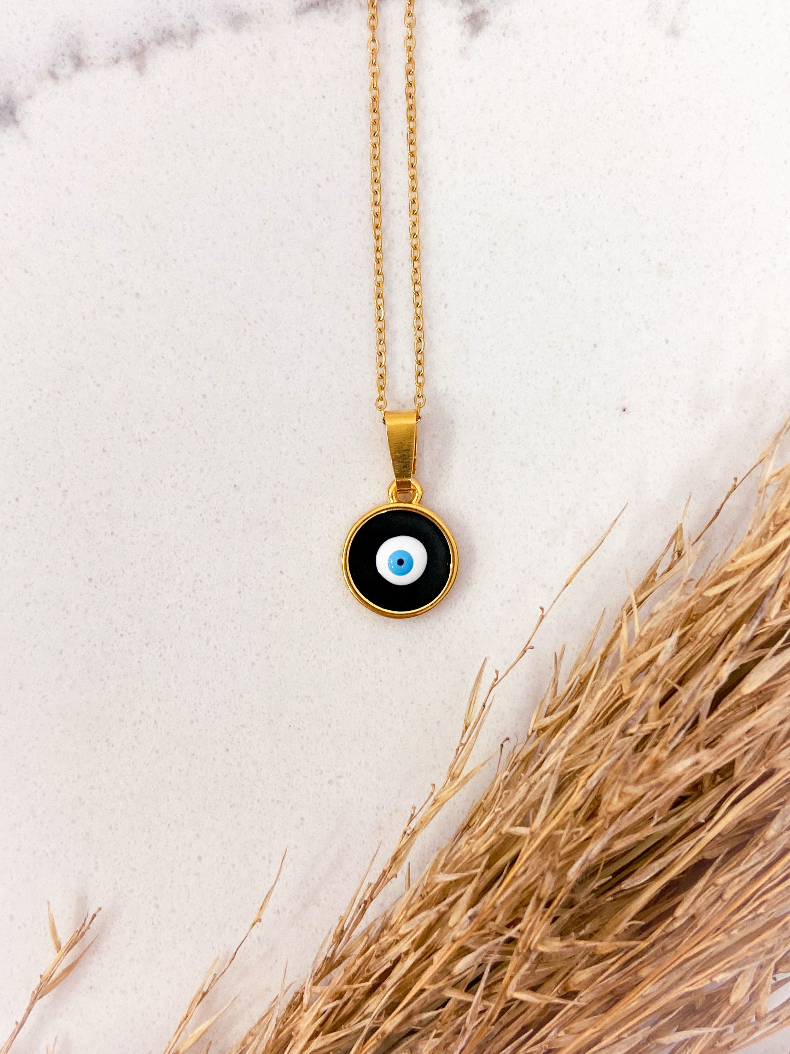 LUCKY CHARM NECKLACE - GOLD & BLACK ' - ' ΜΕΝΤΑΓΙΟΝ